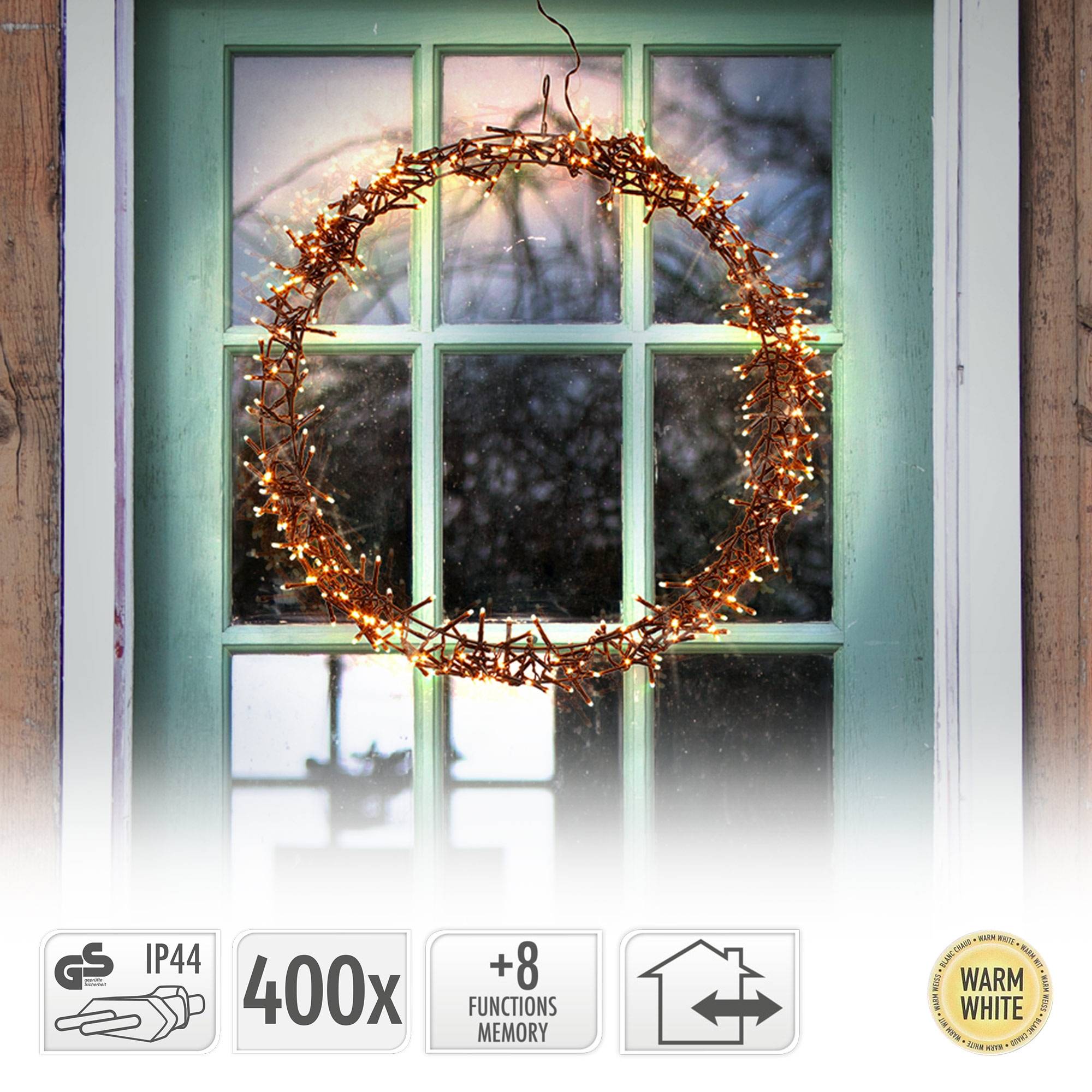 Ecd-Germany - Couronne de lumière 400 LEDs couronne lumineuse porte/fenêtre décoration de Noël - Image 9