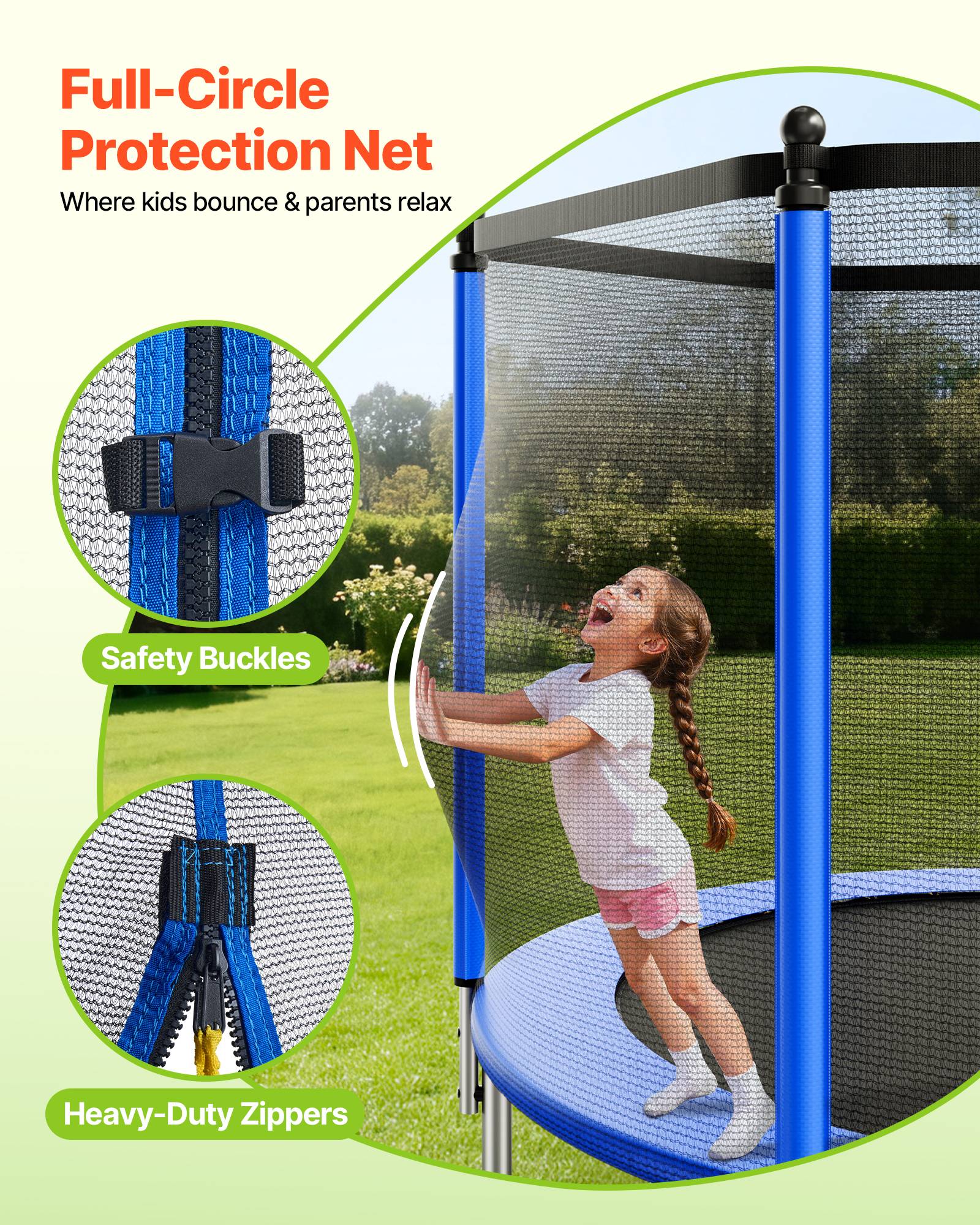 Vevor - VEVOR Trampoline extérieur 427 cm, cadre acier antirouille, filet sécurité 360°, 72 ressorts, capacité 204 kg, conforme ASTM. - Image 3