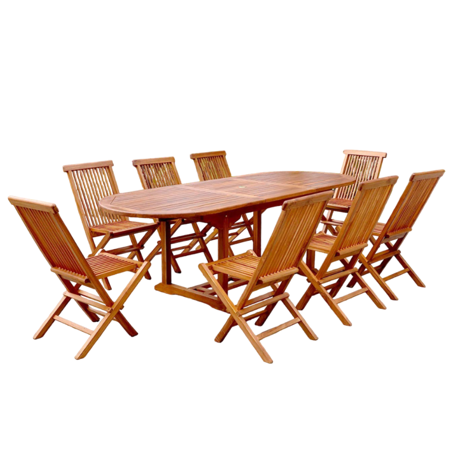 Salon de jardin Teck huilé 8 personnes - Table ovale + 8 chaises LUBOK