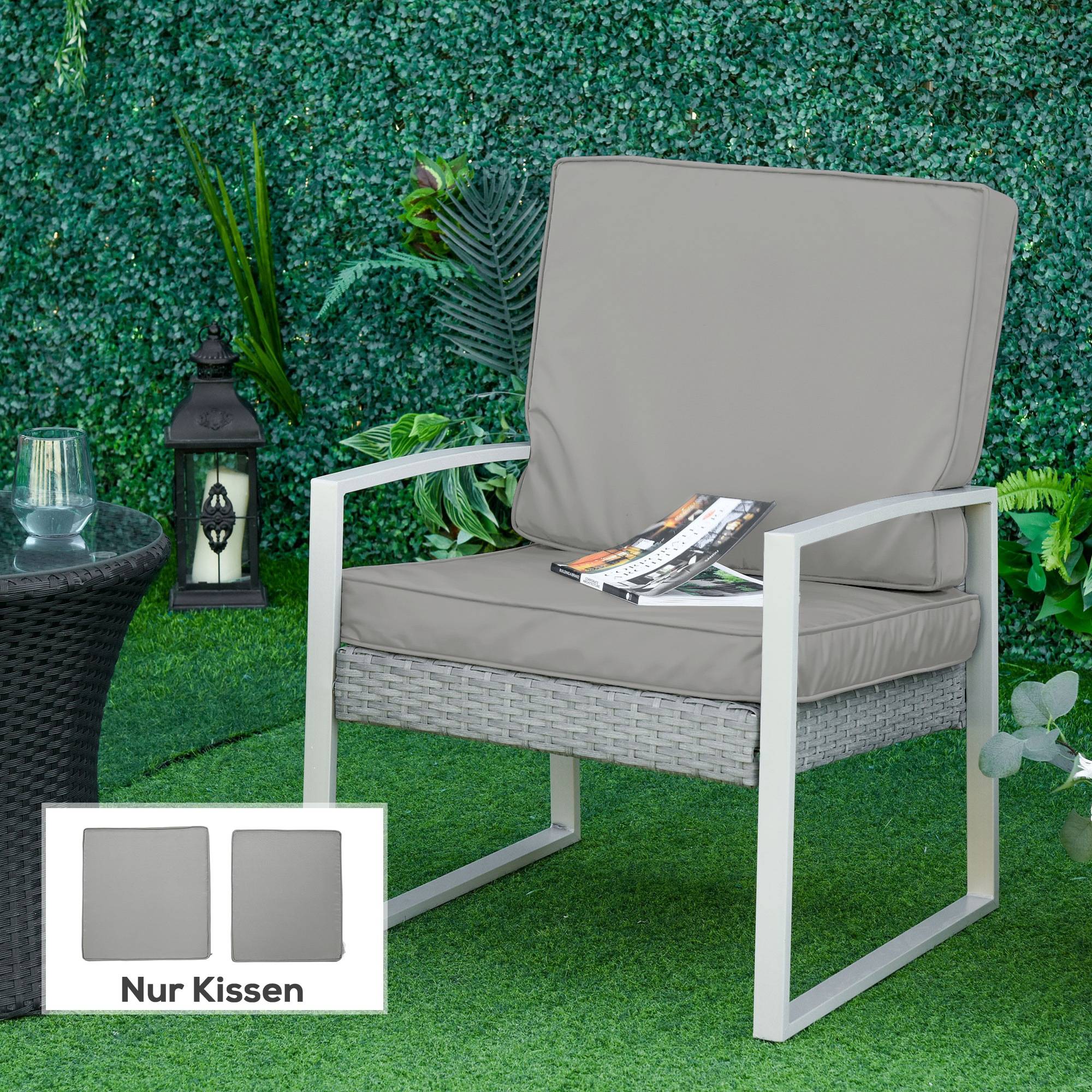 Ensemble de 2 coussins d'assise, 56 x 52 cm, housse en tissu avec fermeture éclair, épaisseur 7 cm, lavable, gris clair - Image 3