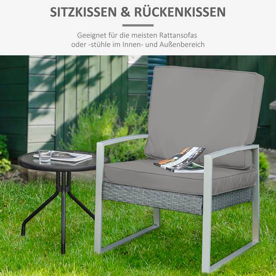 Ensemble de 2 coussins d'assise, 56 x 52 cm, housse en tissu avec fermeture éclair, épaisseur 7 cm, lavable, gris clair - Image 6