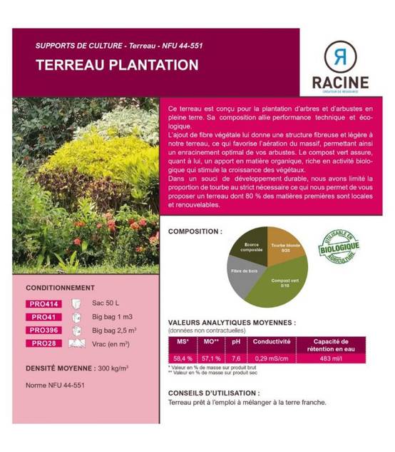 Terreau Plantation pour arbres et arbustes 50l écologique PRO414 - Image 2