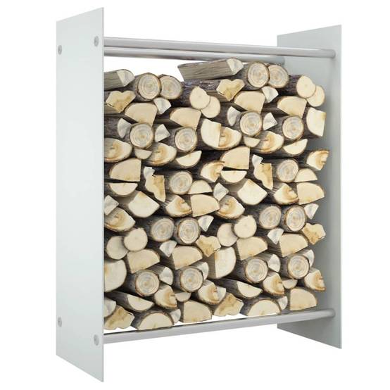 Porte-bûches vertical Acier et Verre Trempé pour Intérieur Rangement moderne 80x35x100 cm Blanc - ComfortXL Outdoor Living - Image 1