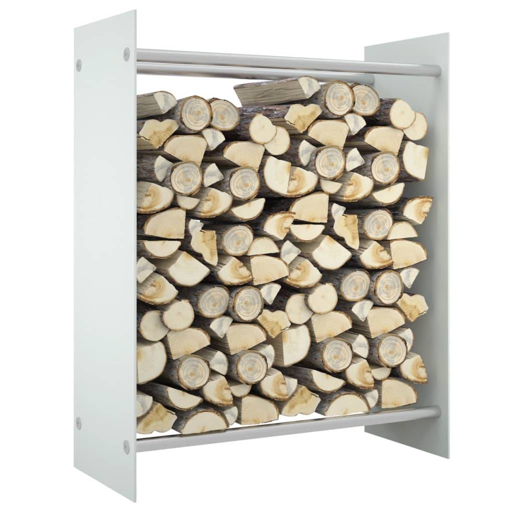 Porte-bûches vertical Acier et Verre Trempé pour Intérieur Rangement moderne 80x35x100 cm Blanc - ComfortXL Outdoor Living - Image 1