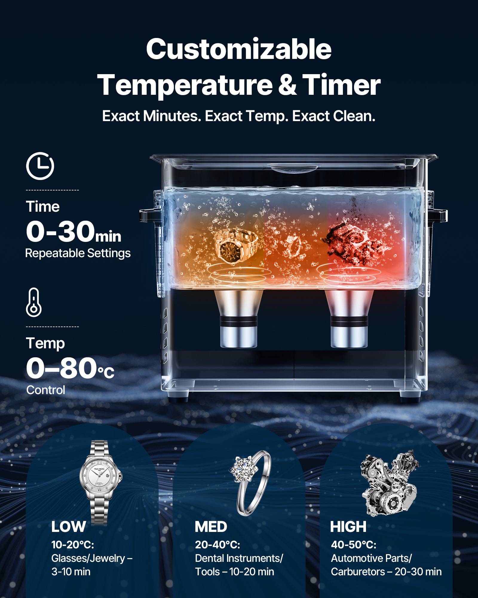 Vevor - VEVOR Nettoyeur à ultrasons 6 L, 120 W 40 kHz, panier et affichage numérique, acier inoxydable, pour bijoux, montres, lunettes - Image 5