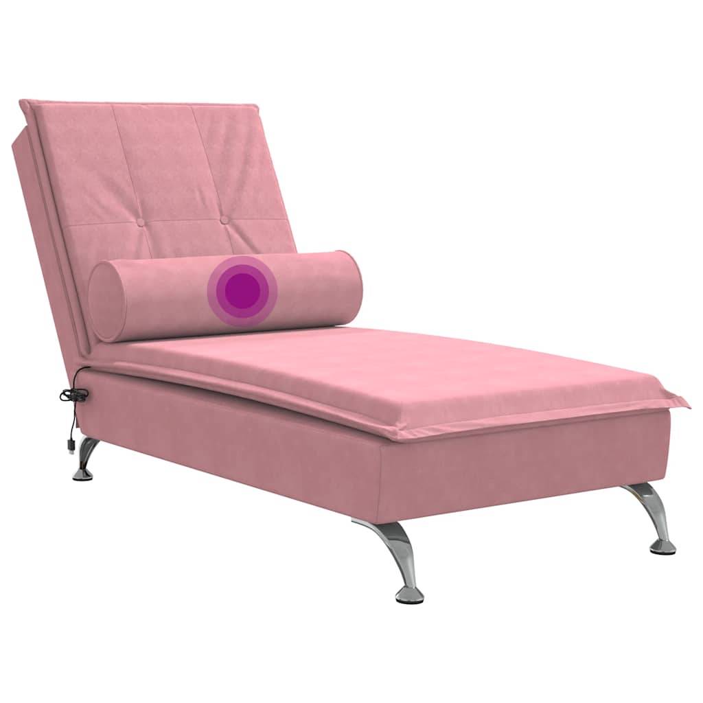 Maison Chic - Bain de soleil - Transat - Chaise longue de massage avec traversin rose velours - MEUBLE PRO ny676 - Image 7