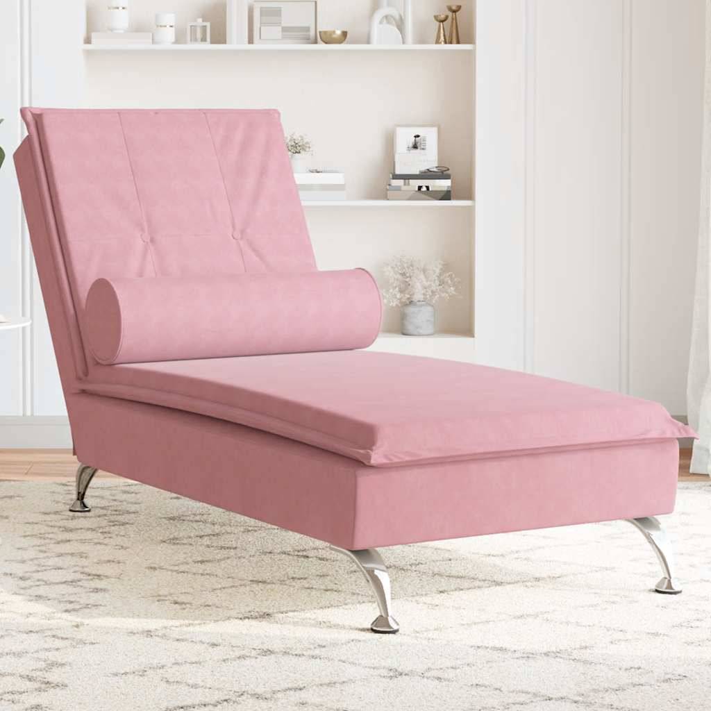 Maison Chic - Bain de soleil - Transat - Chaise longue de massage avec traversin rose velours - MEUBLE PRO ny676 - Image 2