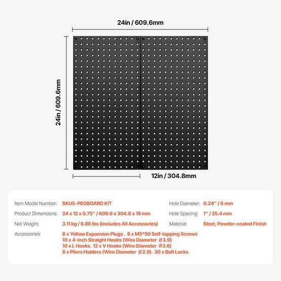 VEVOR Panneau perforé mural 609.6x304.8mm, métal, 2 panneaux, noir. - Image 7