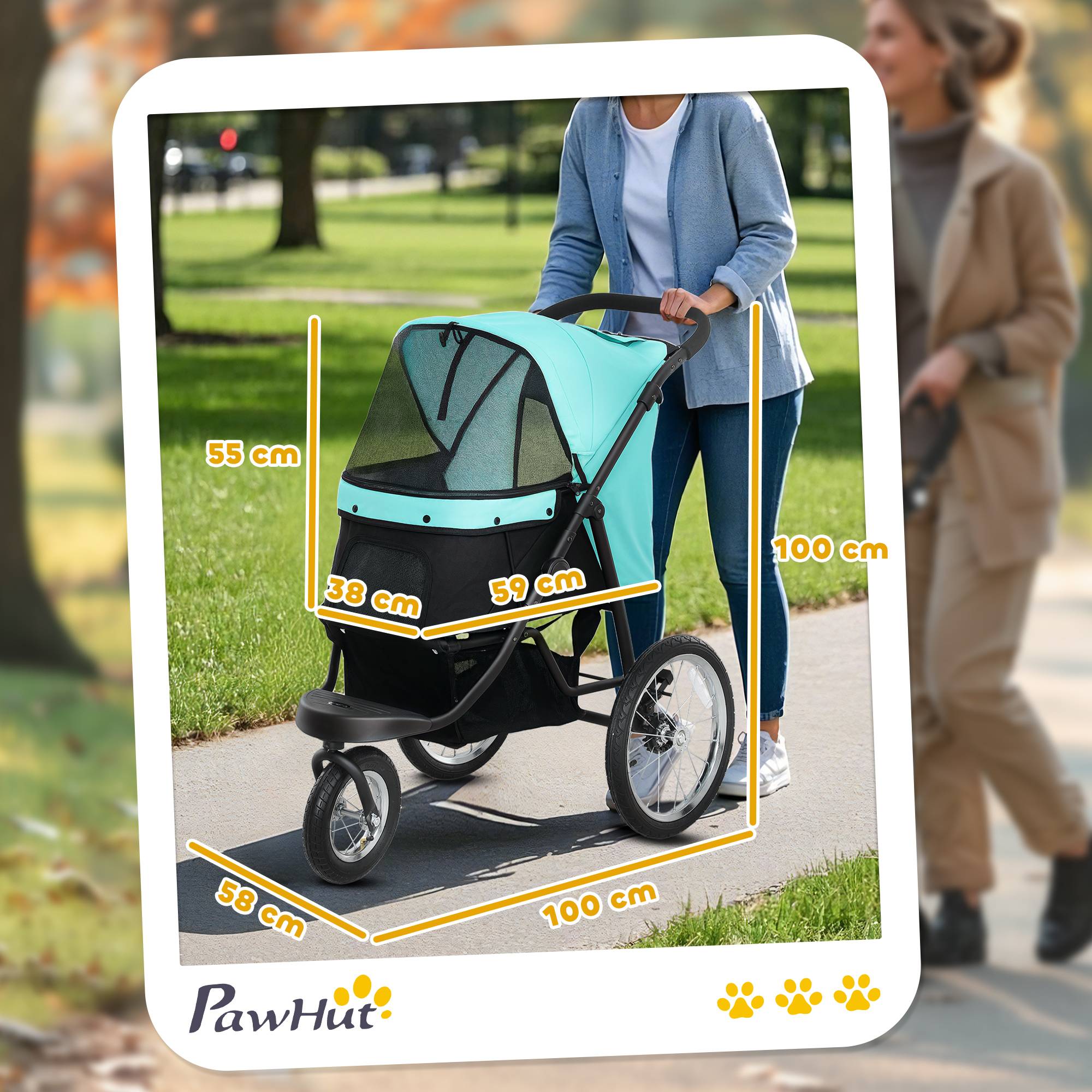 Poussette chien, petits chiens chats, panier rangement, pliage one-click, turquoise - Image 5