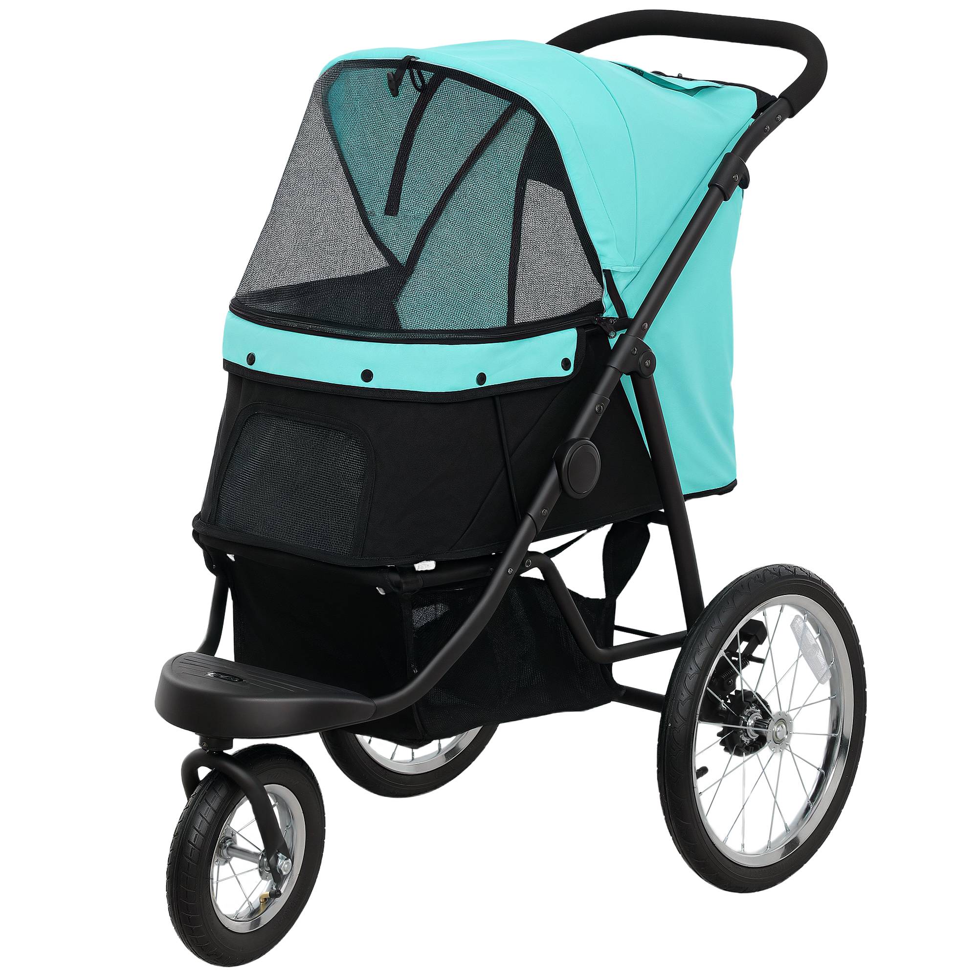 Poussette chien, petits chiens chats, panier rangement, pliage one-click, turquoise - Image 2