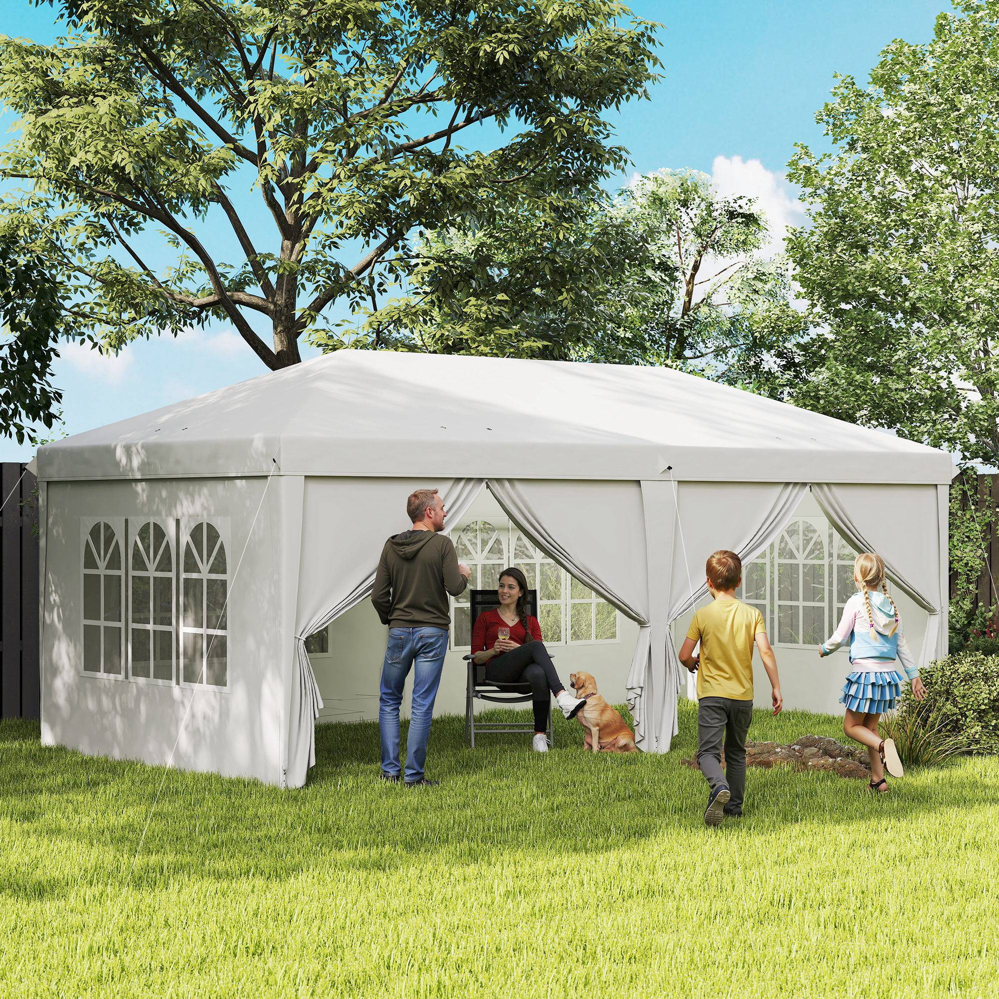 ComfortXL - Tonnelle pliante acier 5,85 x 2,95 m blanc jardin fêtes protection UV pluie - ComfortXL Outdoor Living - Image 3