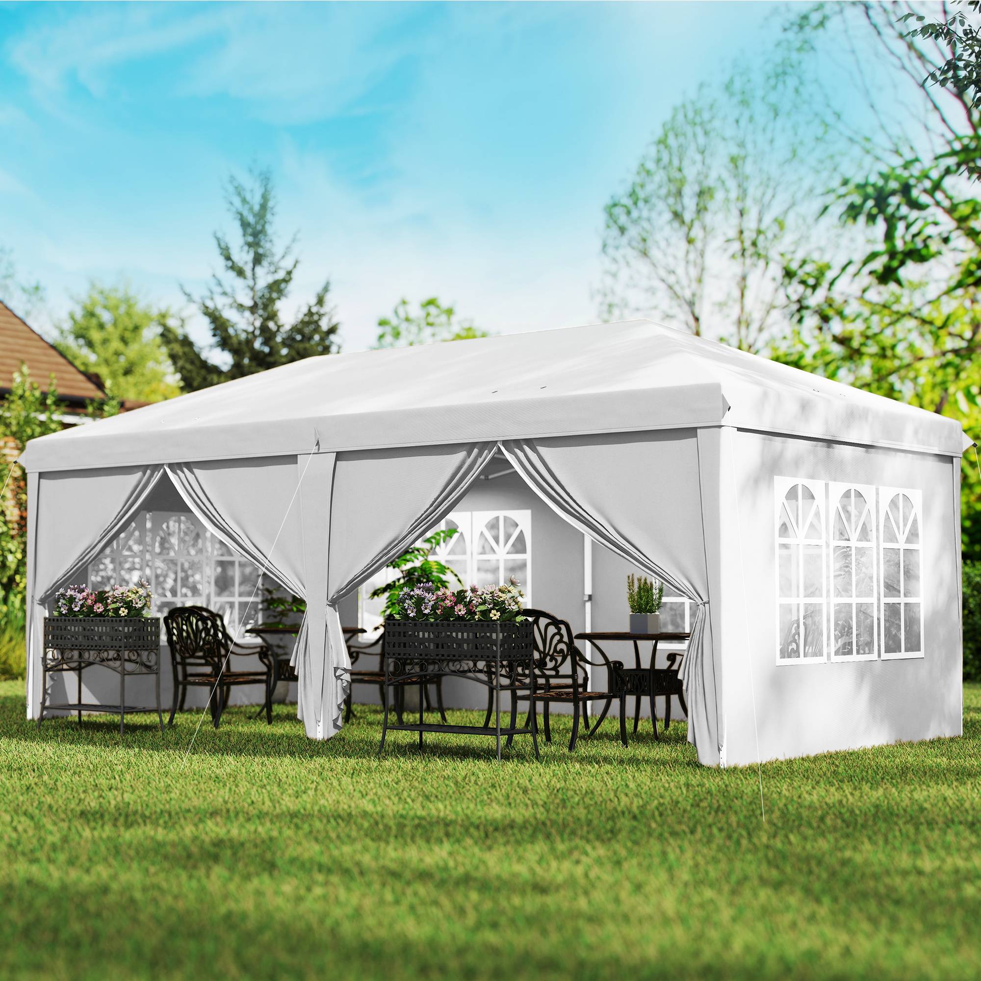 ComfortXL - Tonnelle pliante acier 5,85 x 2,95 m blanc jardin fêtes protection UV pluie - ComfortXL Outdoor Living - Image 4