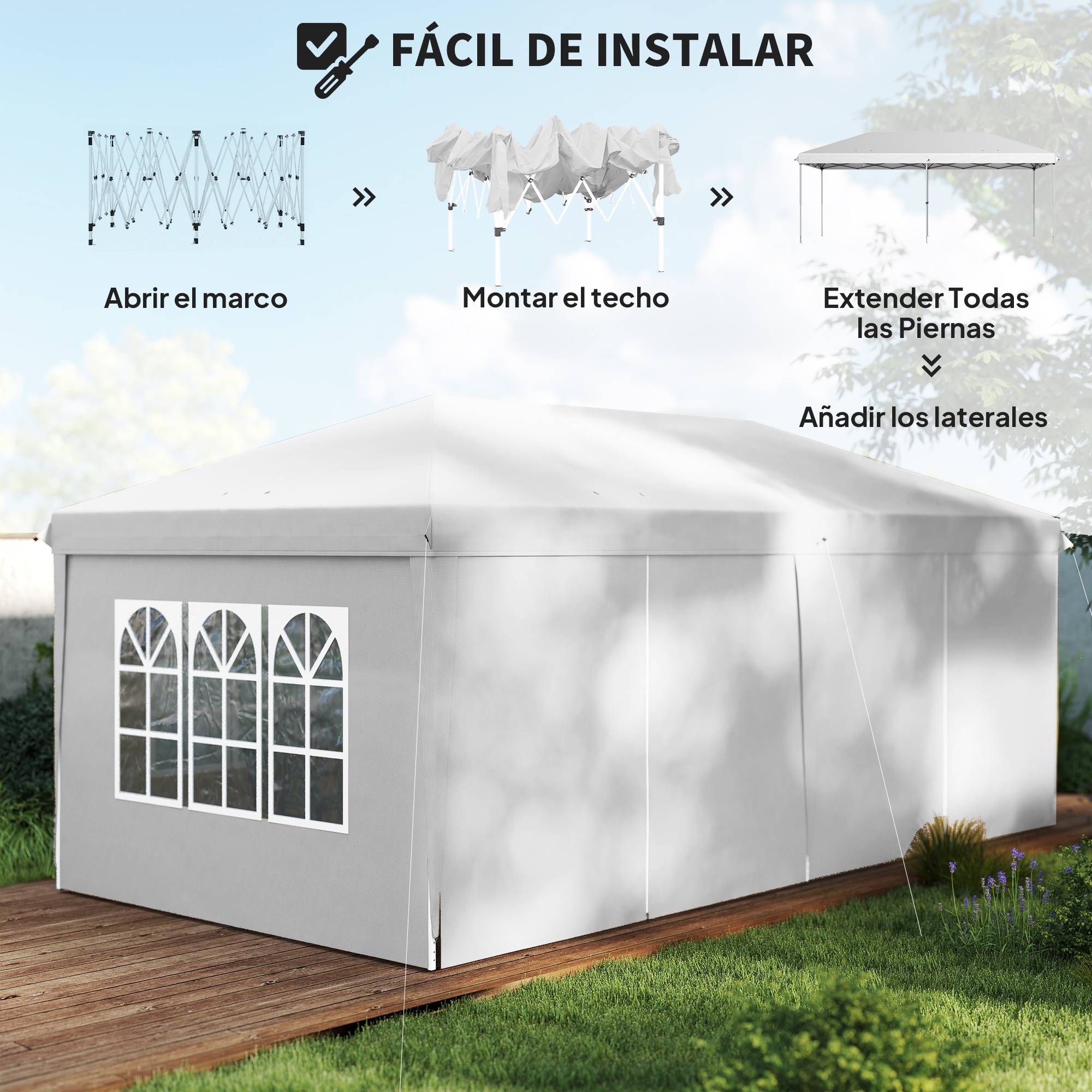 ComfortXL - Tonnelle pliante acier 5,85 x 2,95 m blanc jardin fêtes protection UV pluie - ComfortXL Outdoor Living - Image 6