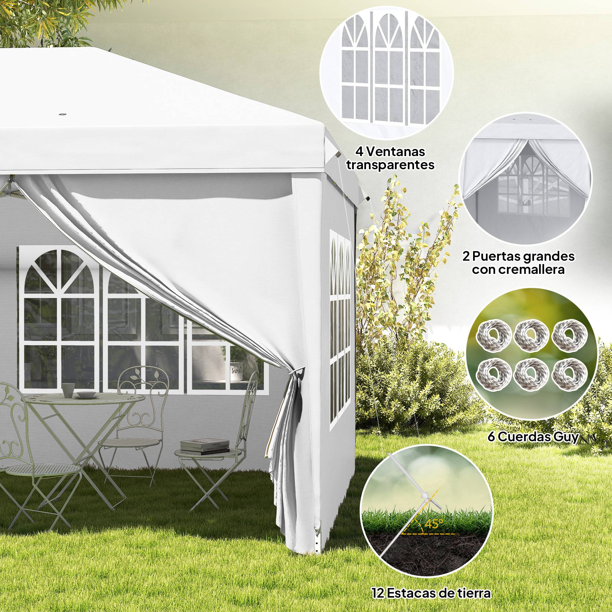 ComfortXL - Tonnelle pliante acier 5,85 x 2,95 m blanc jardin fêtes protection UV pluie - ComfortXL Outdoor Living - Image 10