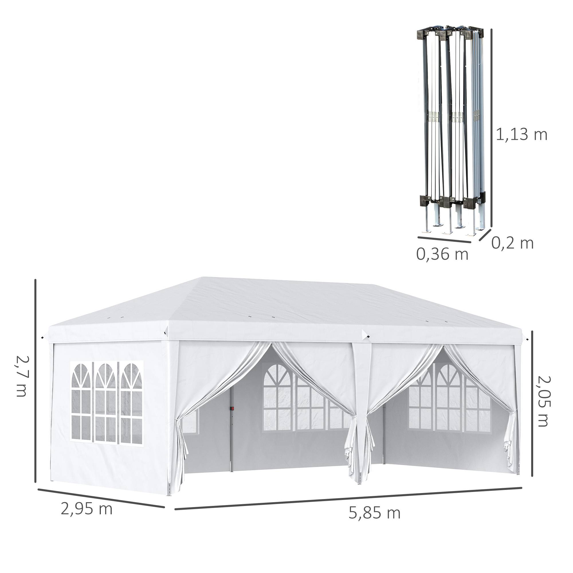 ComfortXL - Tonnelle pliante acier 5,85 x 2,95 m blanc jardin fêtes protection UV pluie - ComfortXL Outdoor Living - Image 5
