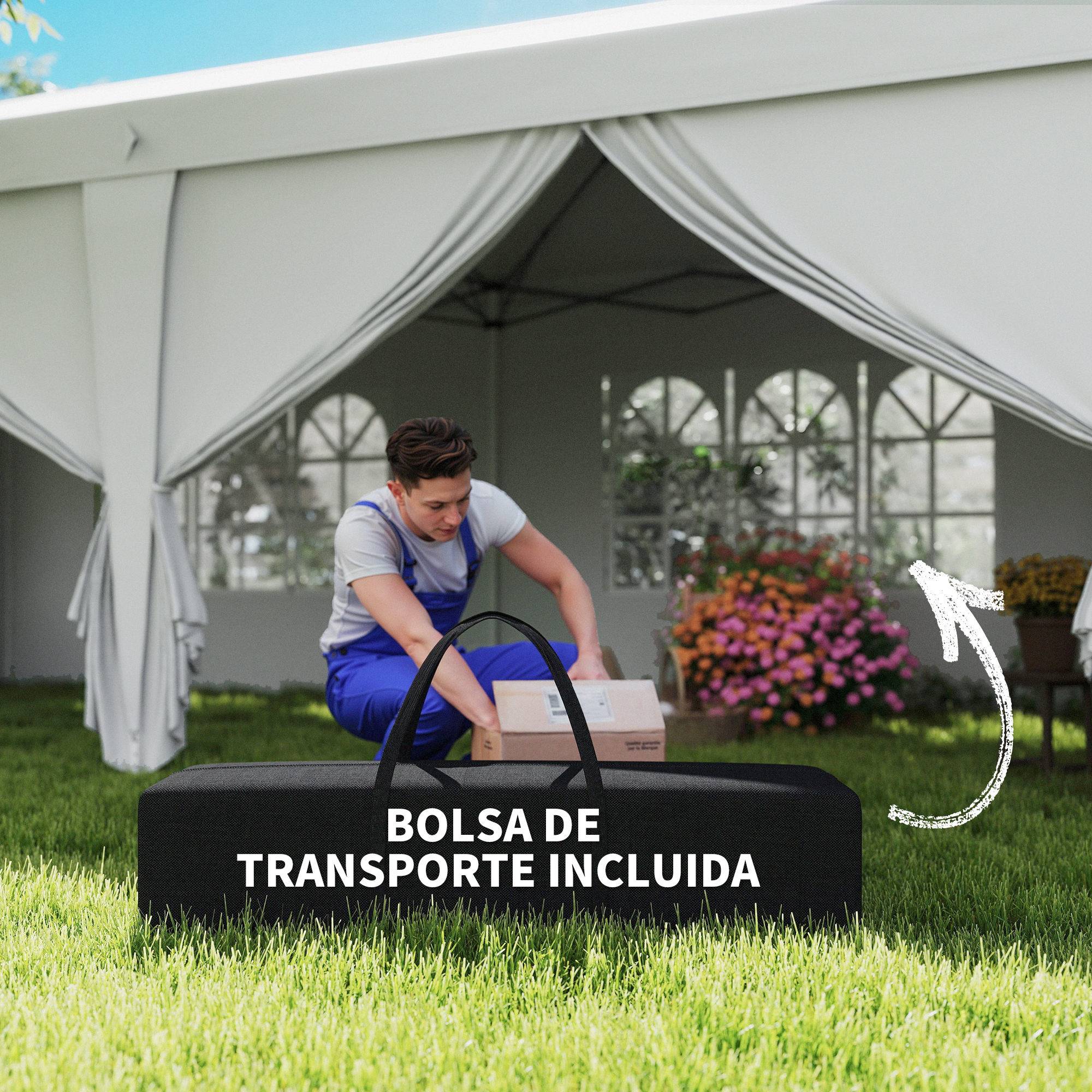 ComfortXL - Tonnelle pliante acier 5,85 x 2,95 m blanc jardin fêtes protection UV pluie - ComfortXL Outdoor Living - Image 9