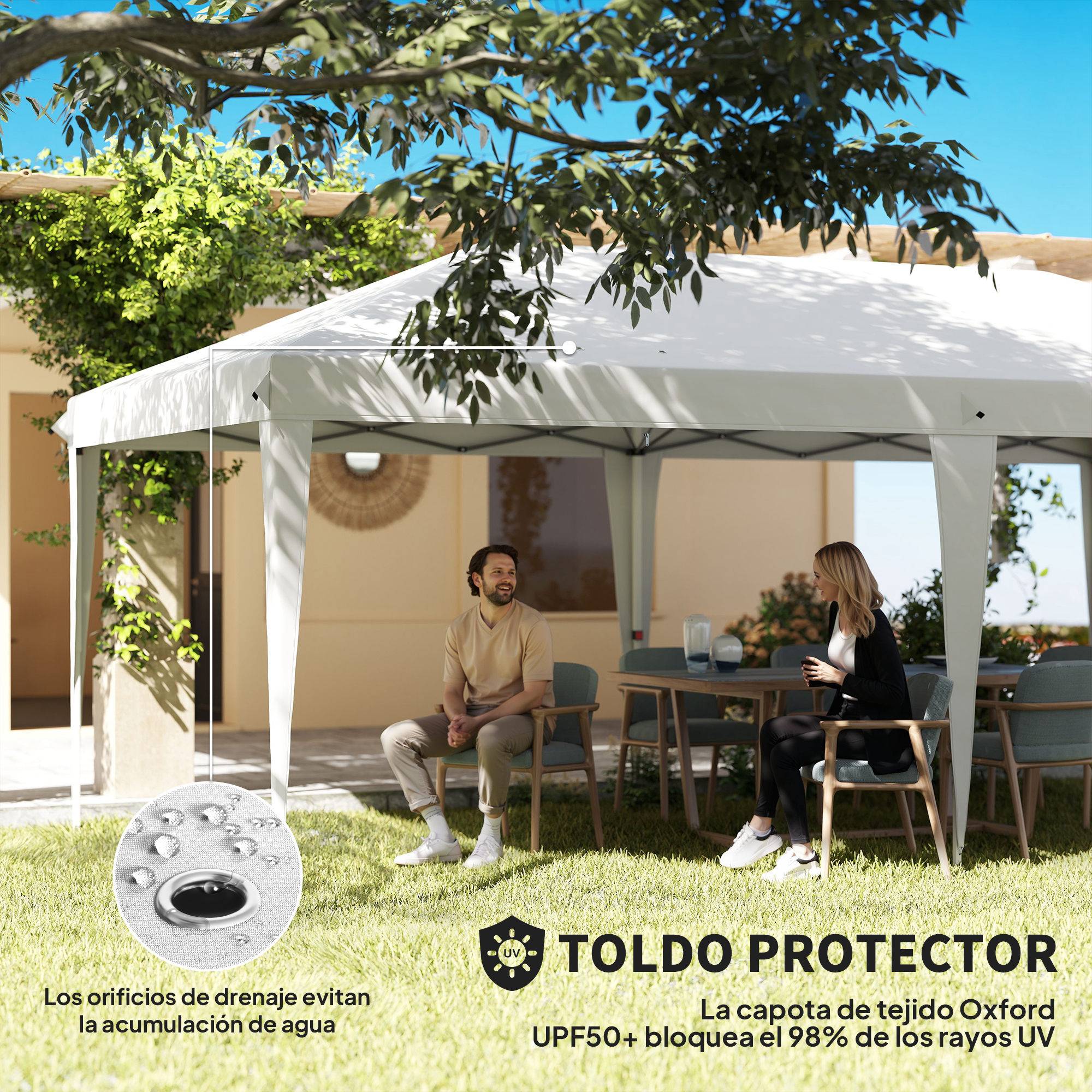 ComfortXL - Tonnelle pliante acier 5,85 x 2,95 m blanc jardin fêtes protection UV pluie - ComfortXL Outdoor Living - Image 8