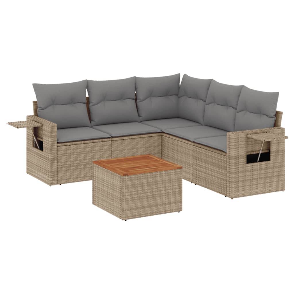 Canapé d'Angle de Jardin 5 Places en Résine Tressée avec Table Basse Bois Coussins Gris Beige – ComfortXL Outdoor Living - Image 2