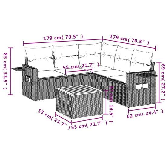 Canapé d'Angle de Jardin 5 Places en Résine Tressée avec Table Basse Bois Coussins Gris Beige – ComfortXL Outdoor Living - Image 9