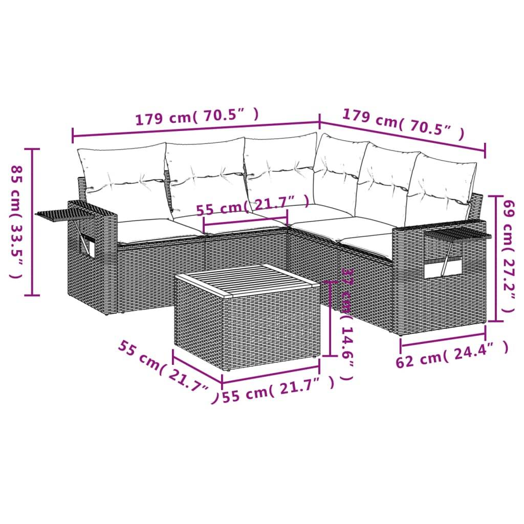 Canapé d'Angle de Jardin 5 Places en Résine Tressée avec Table Basse Bois Coussins Gris Beige – ComfortXL Outdoor Living - Image 9