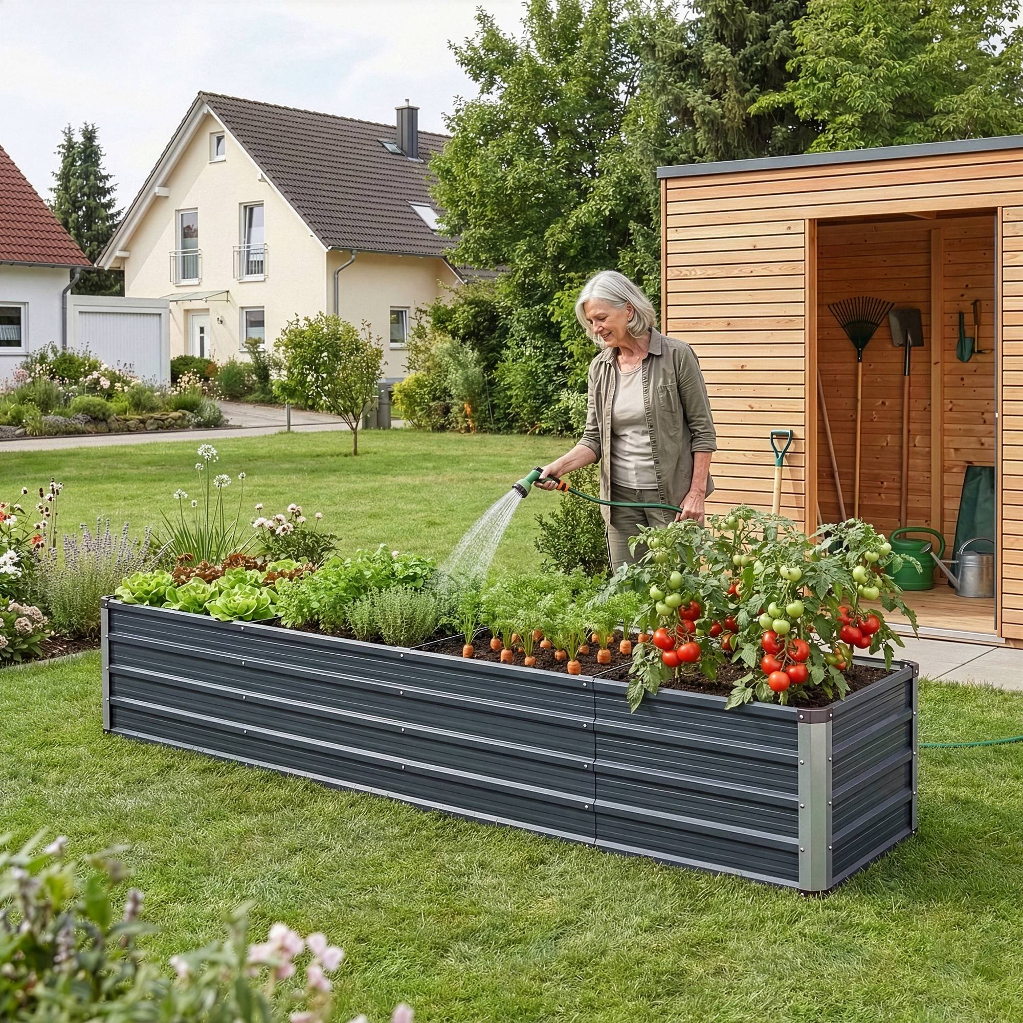 Jardinière Nijmegen à 3 barres de séparation 240 x 47 x 40 cm anthracite [en.casa] - Image 2