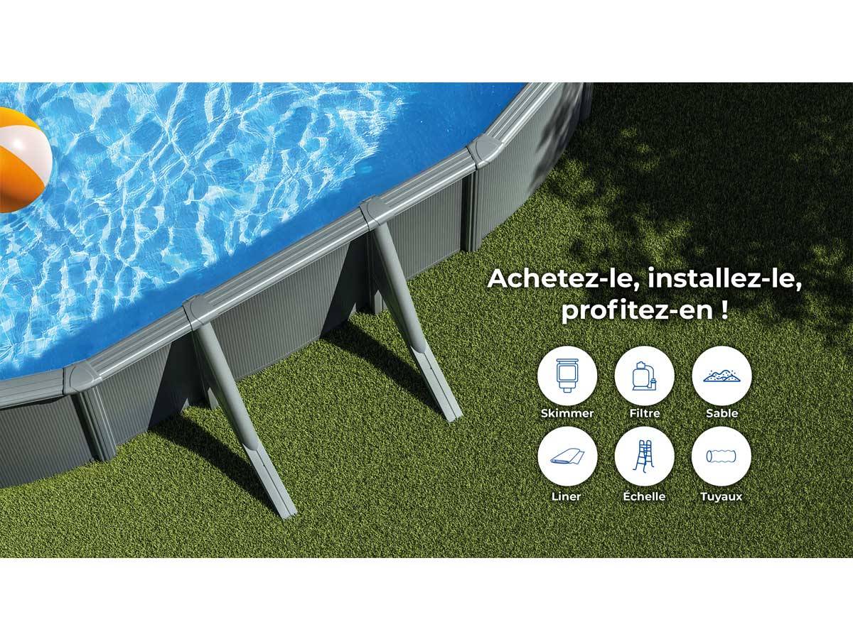 Gré - Gré - Piscine ovale acier Gris Anth. 6,34m x 3,99m x H.1,22m - Image 4