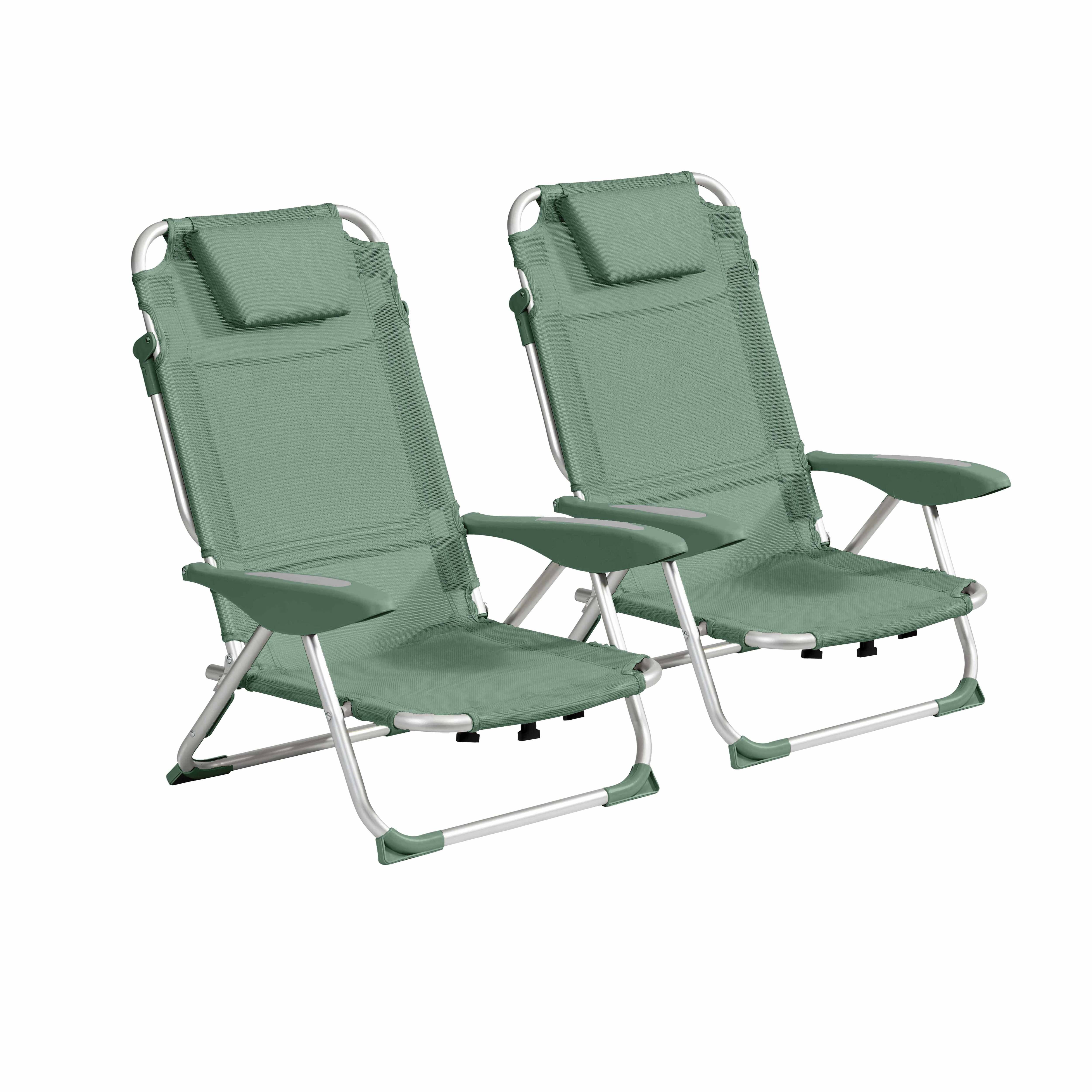 Oviala - Lot de 2 fauteuils clic clac des plages en polyester vert amande Clic Clac des plages - Oviala