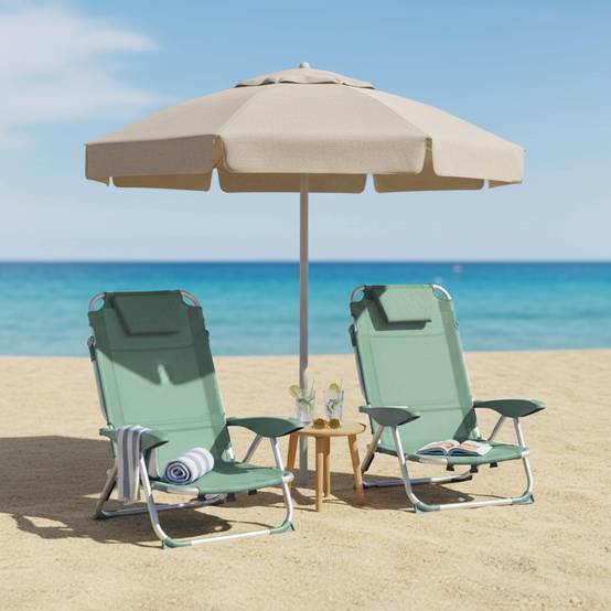 Oviala - Lot de 2 fauteuils clic clac des plages en polyester vert amande Clic Clac des plages - Oviala - Image 2