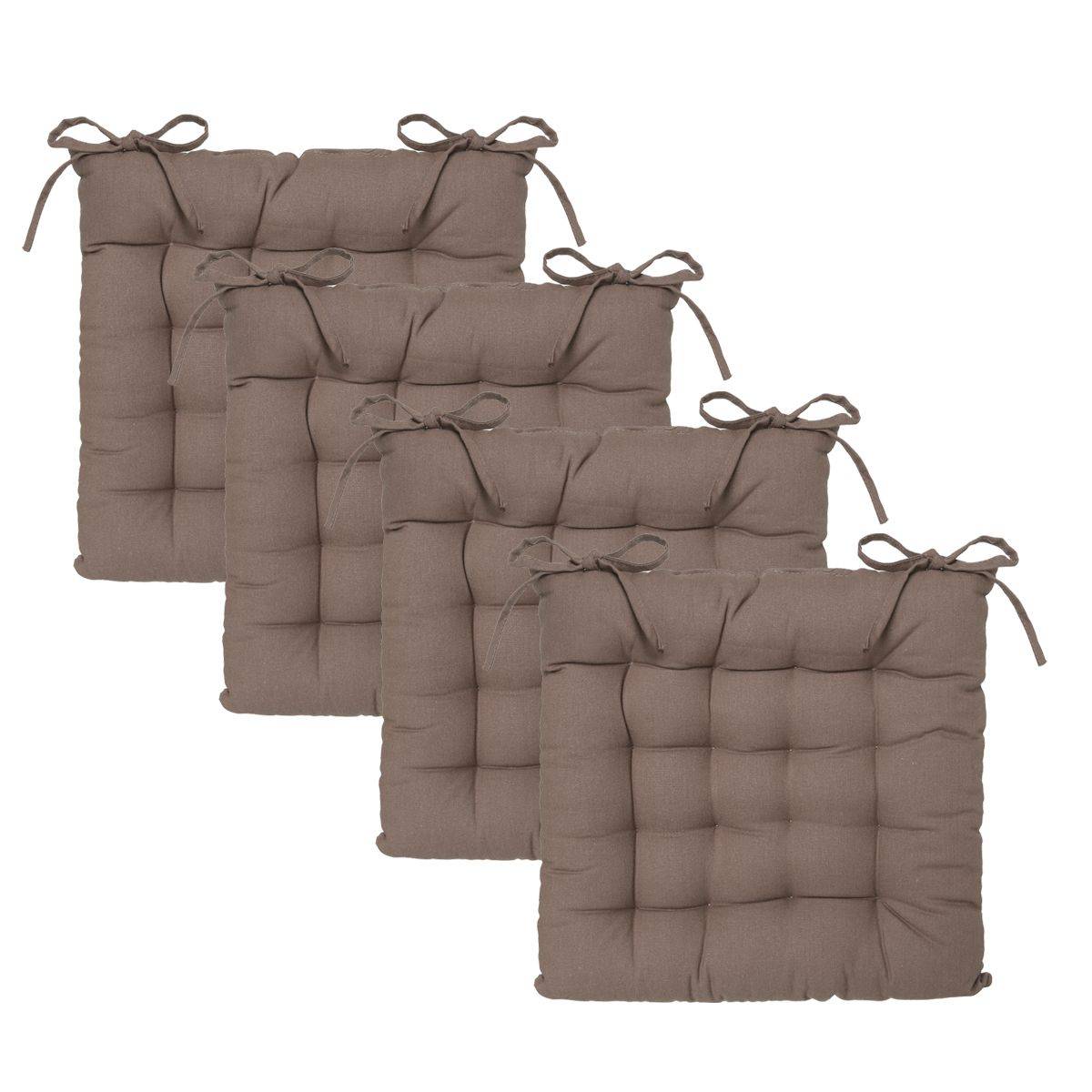 Lot de 4 Galettes de chaise en Coton Taupe 38 x 38 cm - Image 1