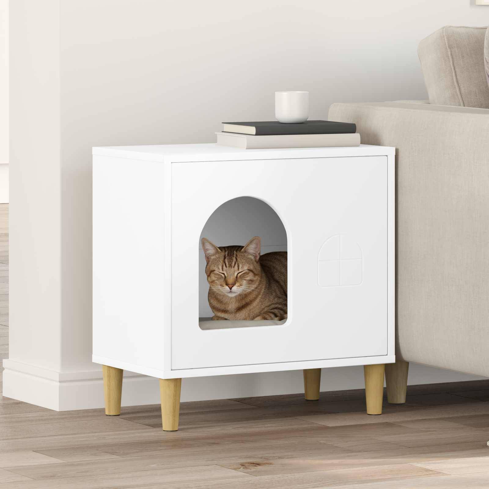 Maison pour chat bois d'ingénierie blanc 51 x 30 x 52 cm, Poids:9.37kg - PANGIVO - Image 1