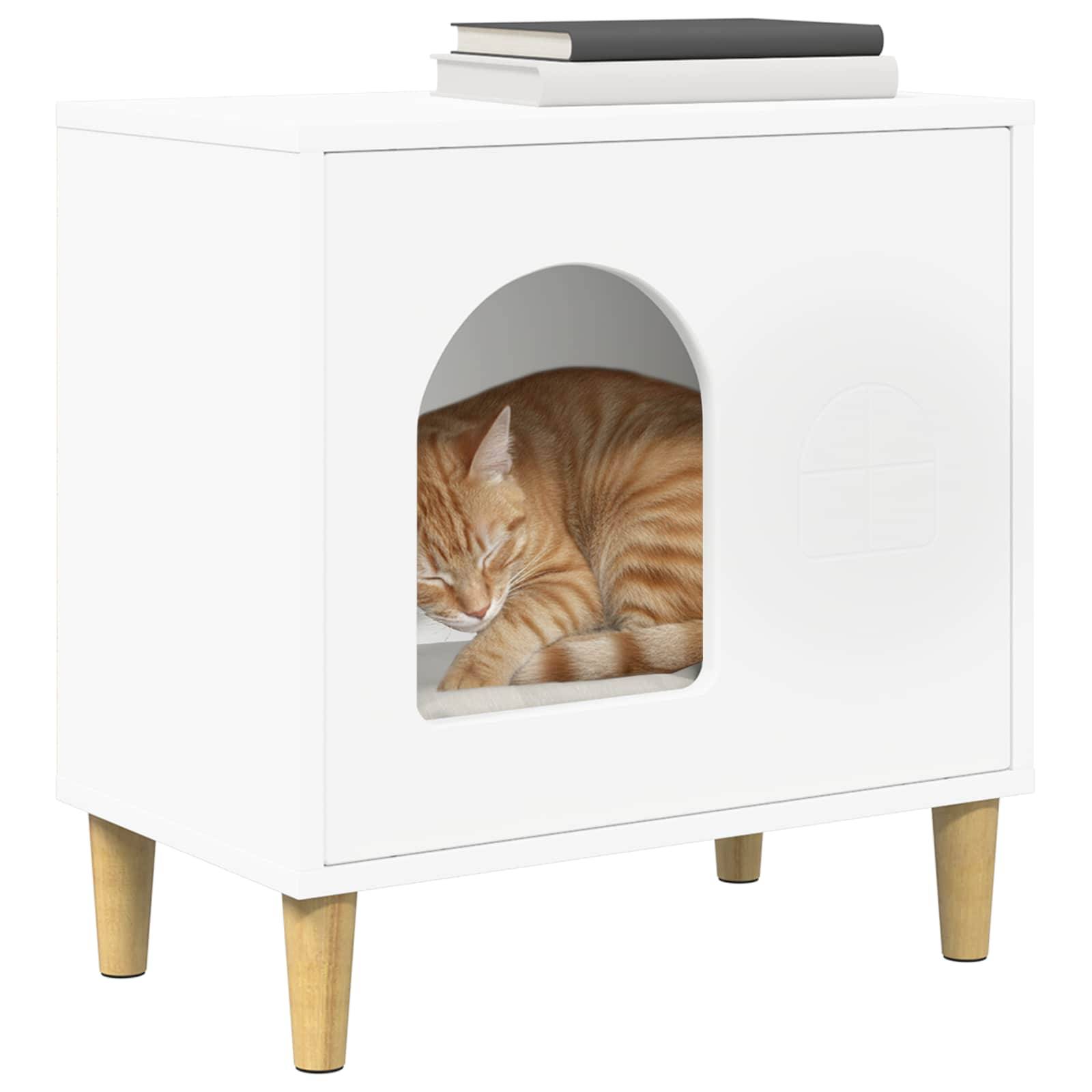 Maison pour chat bois d'ingénierie blanc 51 x 30 x 52 cm, Poids:9.37kg - PANGIVO - Image 3