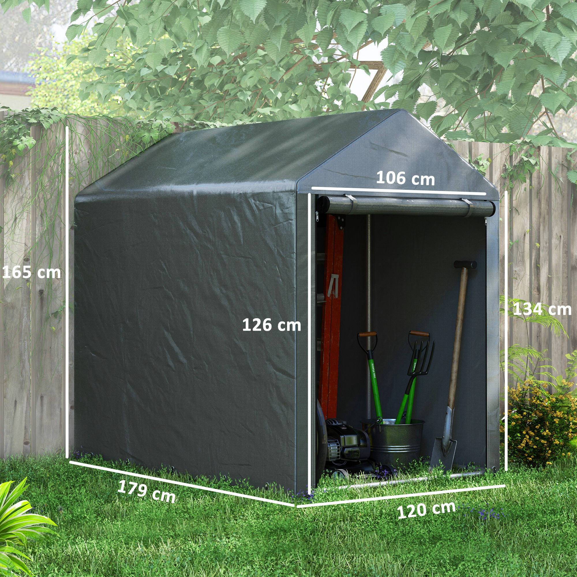Abri de jardin tente rangement structure acier 1,2x1,8x1,6 m gris foncé, stockage extérieur jardin robuste - Image 5