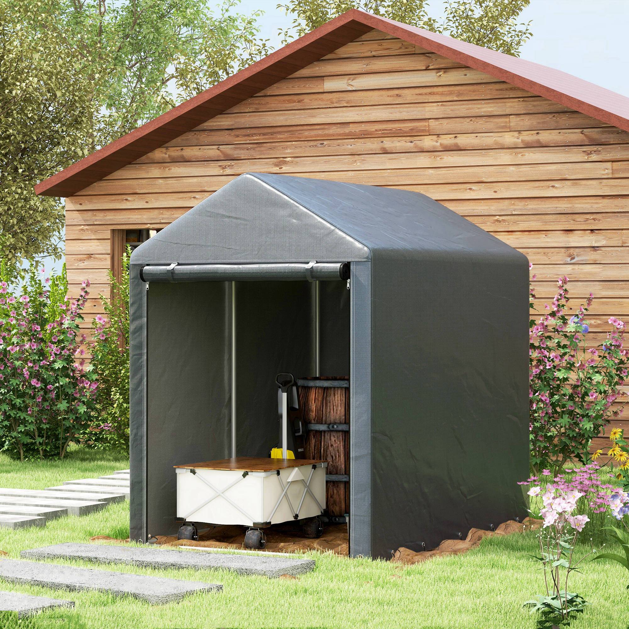 Abri de jardin tente rangement structure acier 1,2x1,8x1,6 m gris foncé, stockage extérieur jardin robuste - Image 4