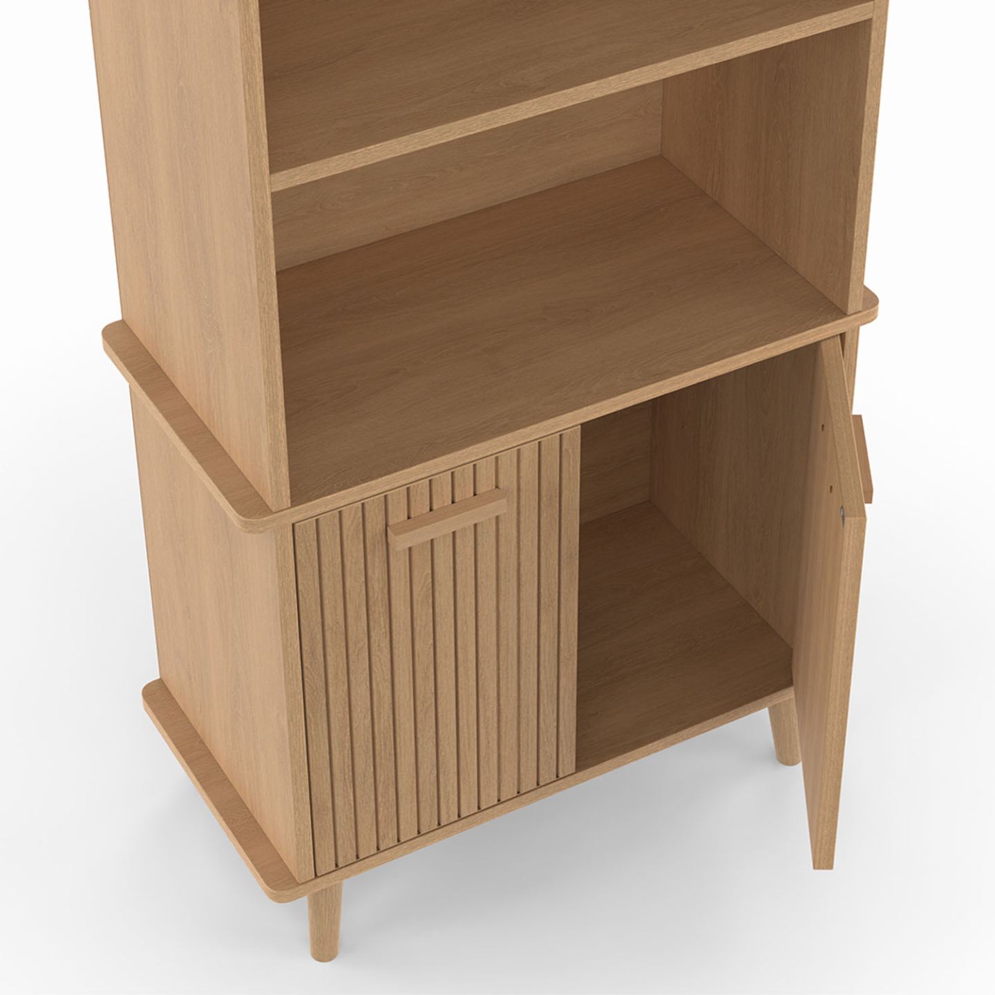 Etagère bibliothèque 4 niveaux avec placard JULIETTE lattes tasseau bois coloris chêne - Image 6