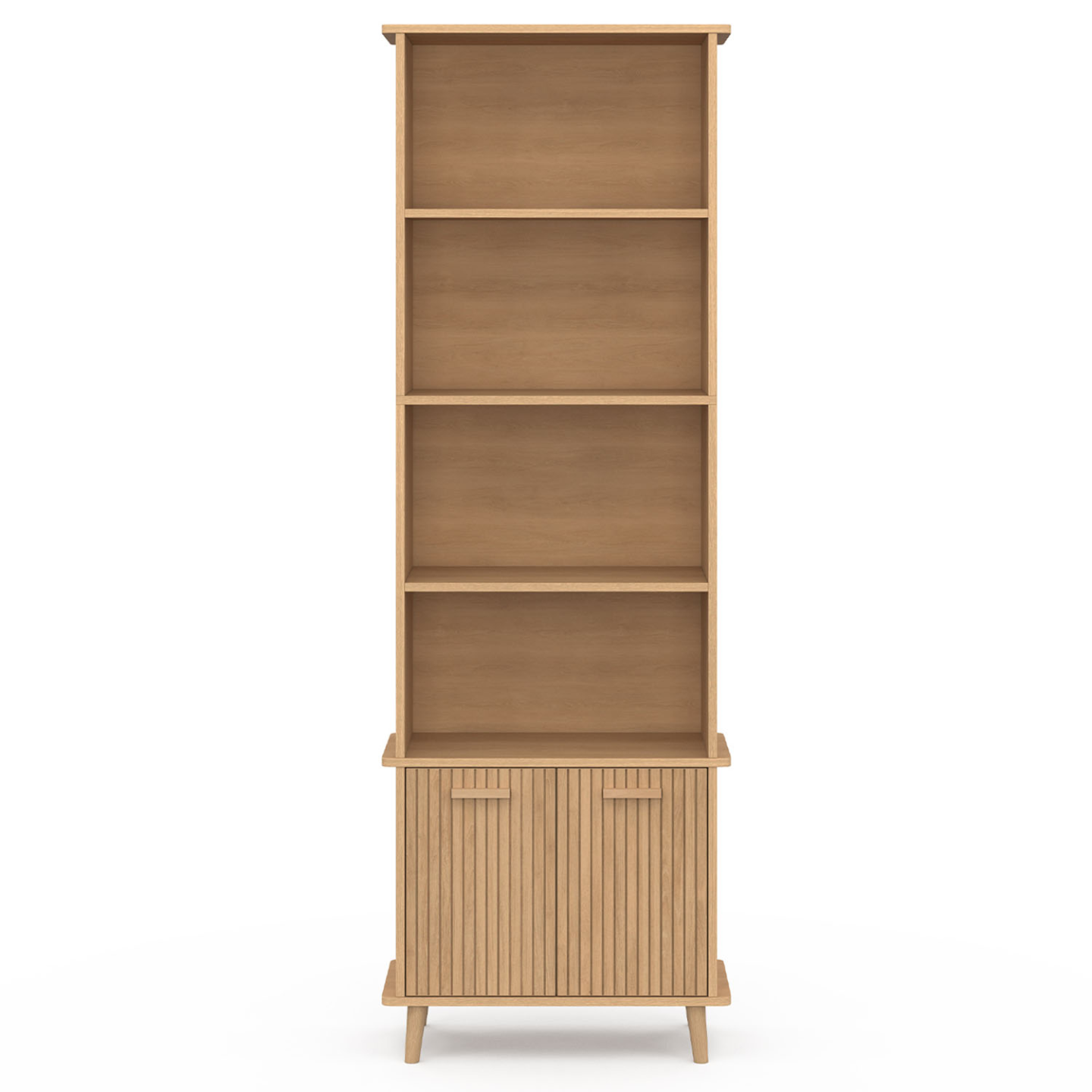 Etagère bibliothèque 4 niveaux avec placard JULIETTE lattes tasseau bois coloris chêne - Image 3