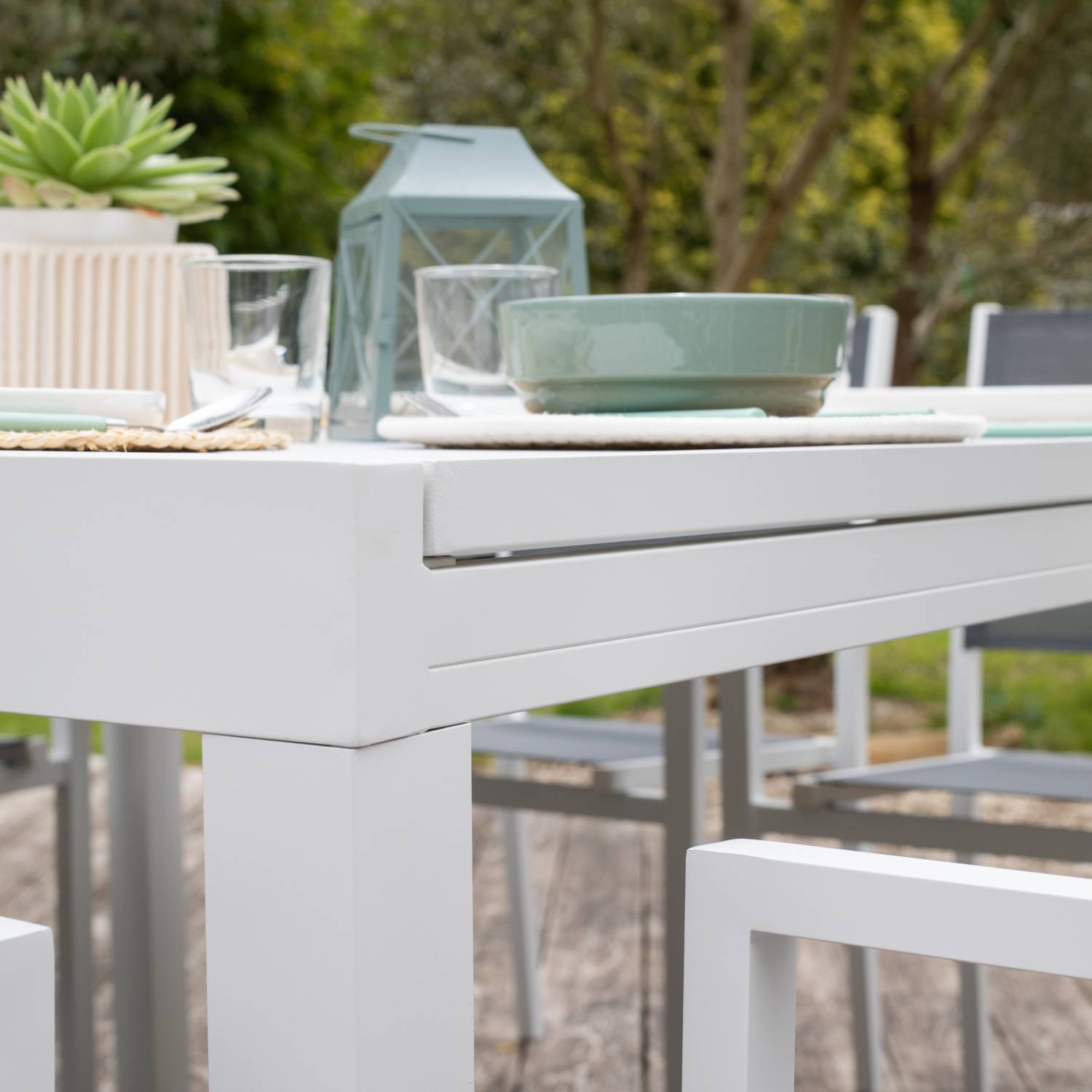 Salon de jardin extensible 10 places de 140/200cm en textilène gris - aluminium blanc VENEZIA - HAPPY GARDEN - Image 6