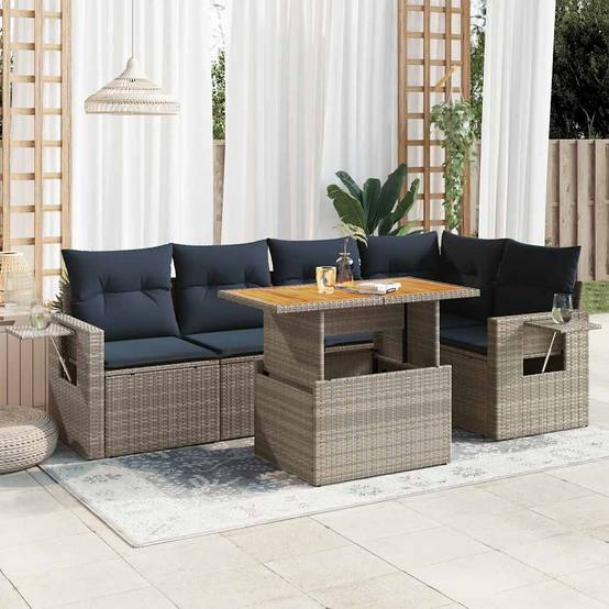 Salon de jardin 5 places gris résine tressée avec table bois relevable et coffres de rangement – ComfortXL Outdoor Living - Image 1