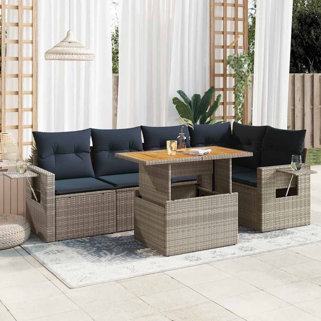 Salon de jardin 5 places gris résine tressée avec table bois relevable et coffres de rangement – ComfortXL Outdoor Living - Image 1