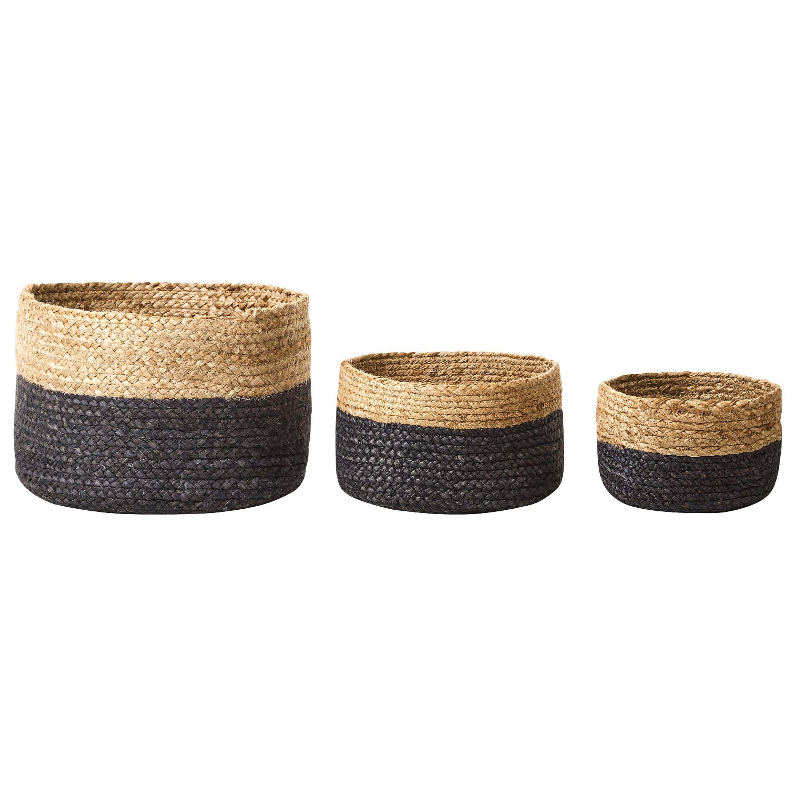 Lot de 3 Paniers de Rangement en Jute Naturel Noir 13/15/25 cm de Hauteur Accessoire Linge Décoration Boho - Image 1