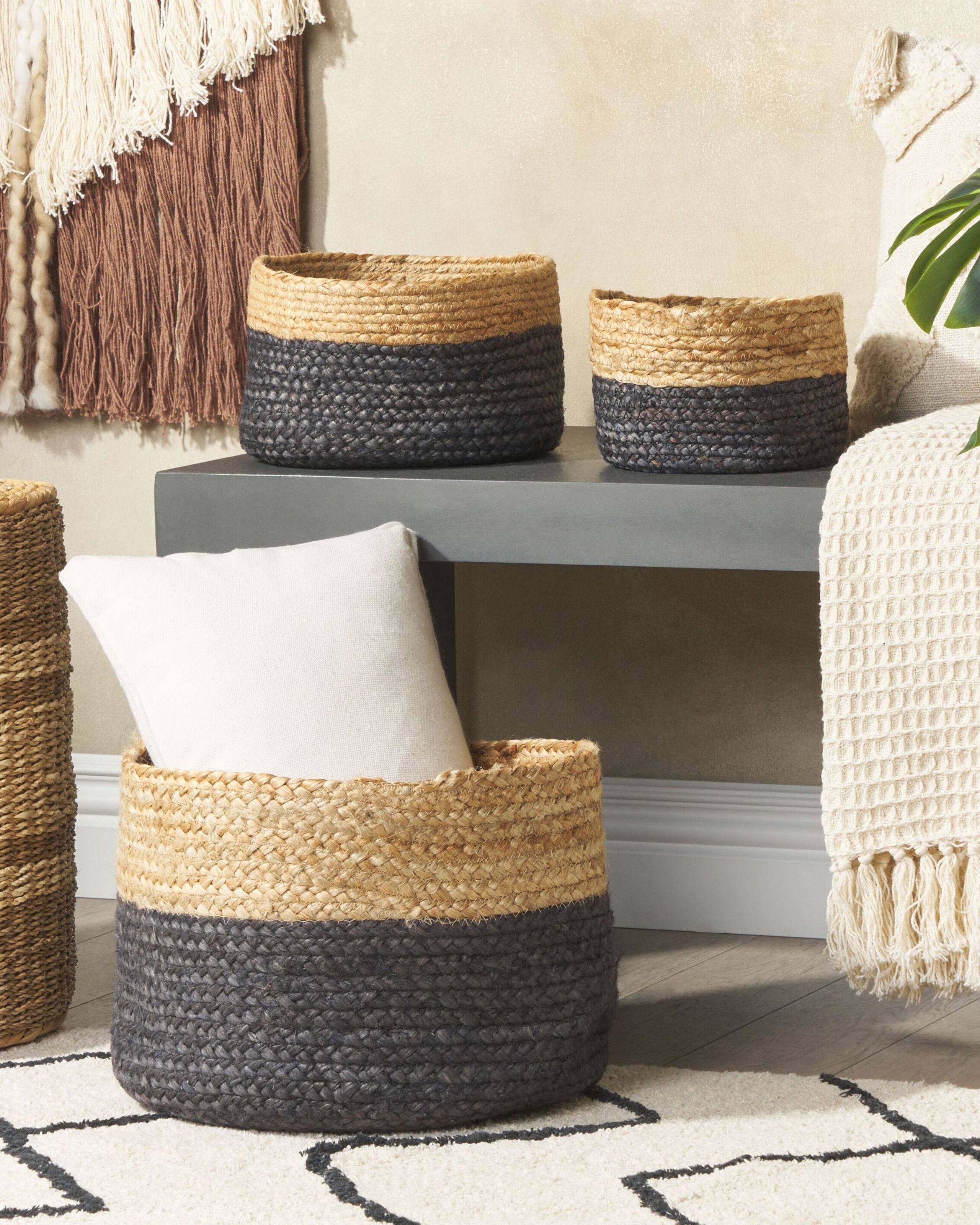 Lot de 3 Paniers de Rangement en Jute Naturel Noir 13/15/25 cm de Hauteur Accessoire Linge Décoration Boho - Image 2