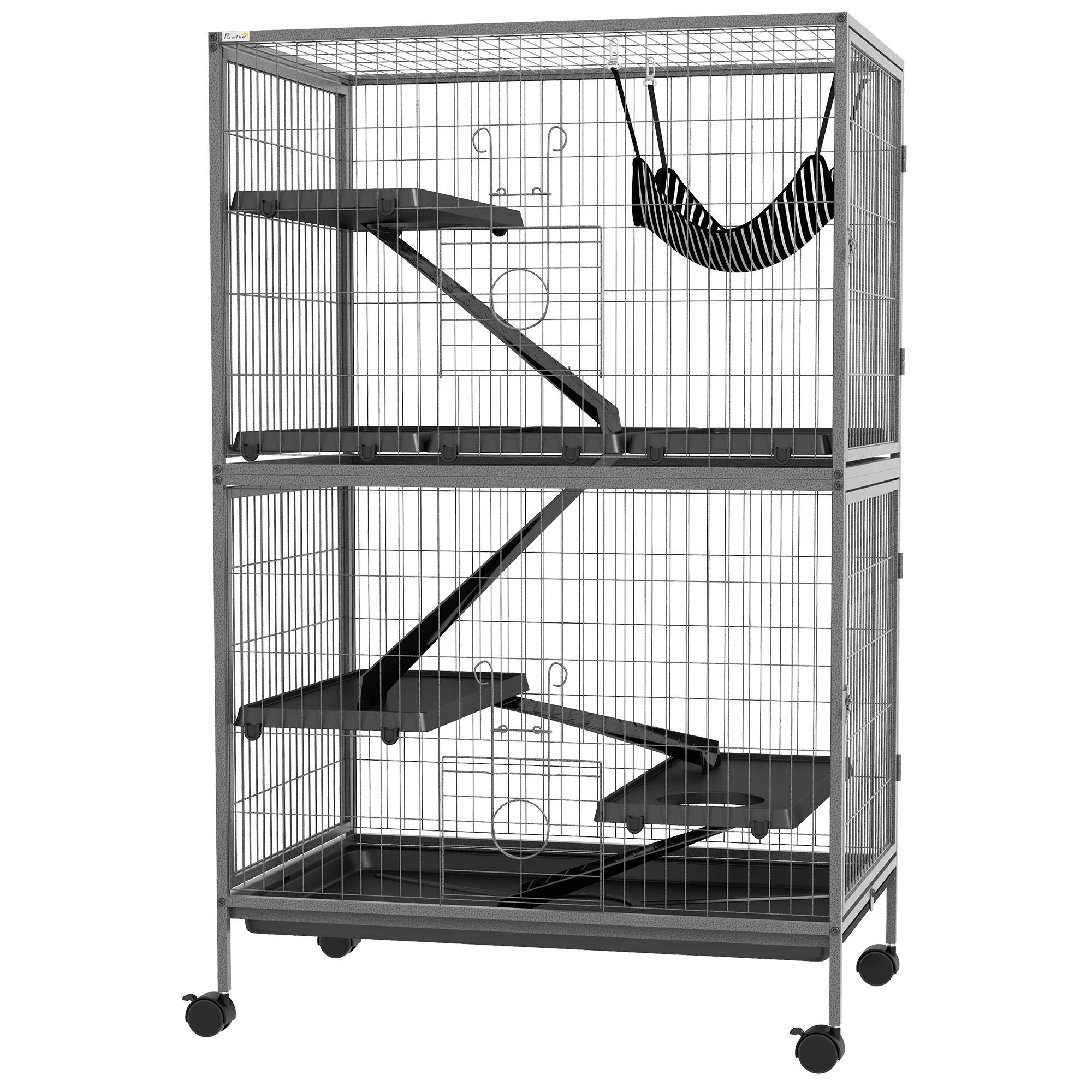Cage grande taille rongeur Acier et PP multi-niveaux avec roues 80x52x128cm Gris - ComfortXL Outdoor Living - Image 2