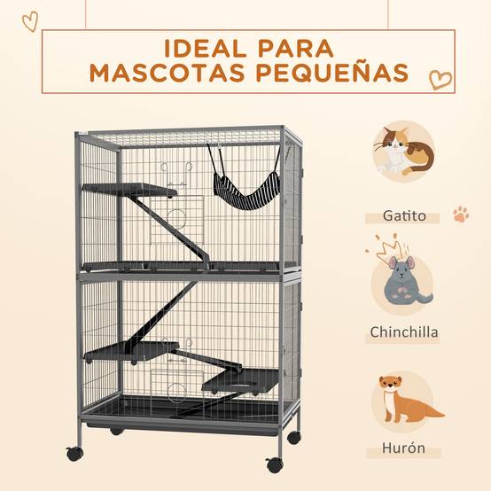 Cage grande taille rongeur Acier et PP multi-niveaux avec roues 80x52x128cm Gris - ComfortXL Outdoor Living - Image 6