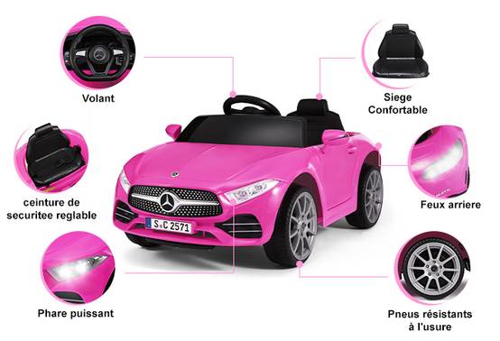 Voiture électrique pour enfants Mercedes-Benz CLS 350 Rose Rouge - Vitesse 2,5-4,5 km/h Éclairage LED et musique - Image 5
