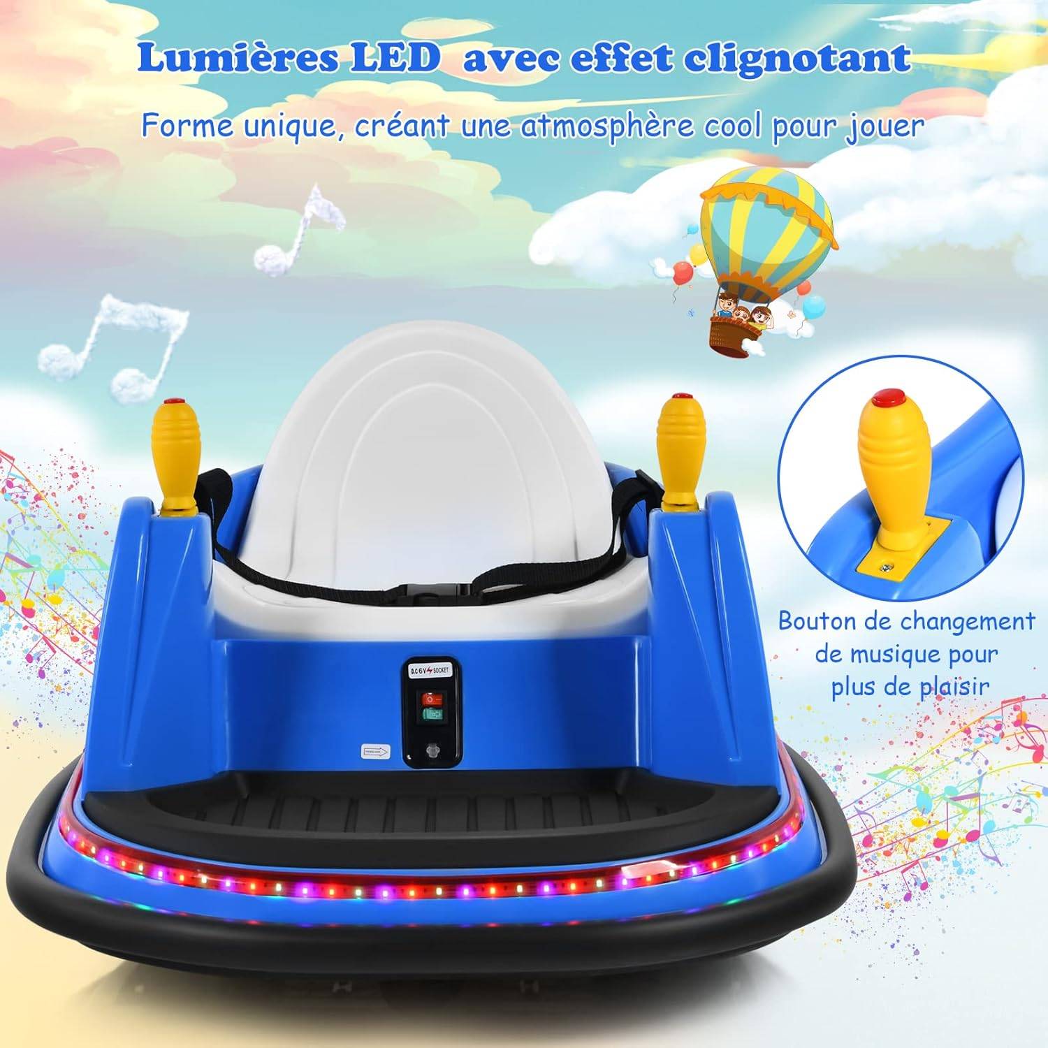 Voiture Auto Tamponneuse Électrique 6V pour Enfants 2-5 Ans, avec Télécommande,57x75x42cm Bleu - Image 9
