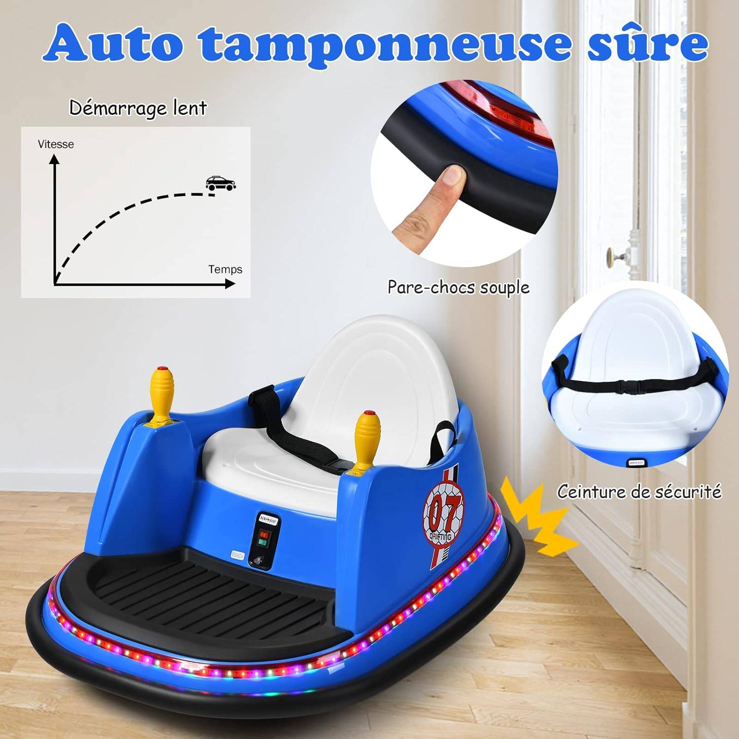 Voiture Auto Tamponneuse Électrique 6V pour Enfants 2-5 Ans, avec Télécommande,57x75x42cm Bleu - Image 3