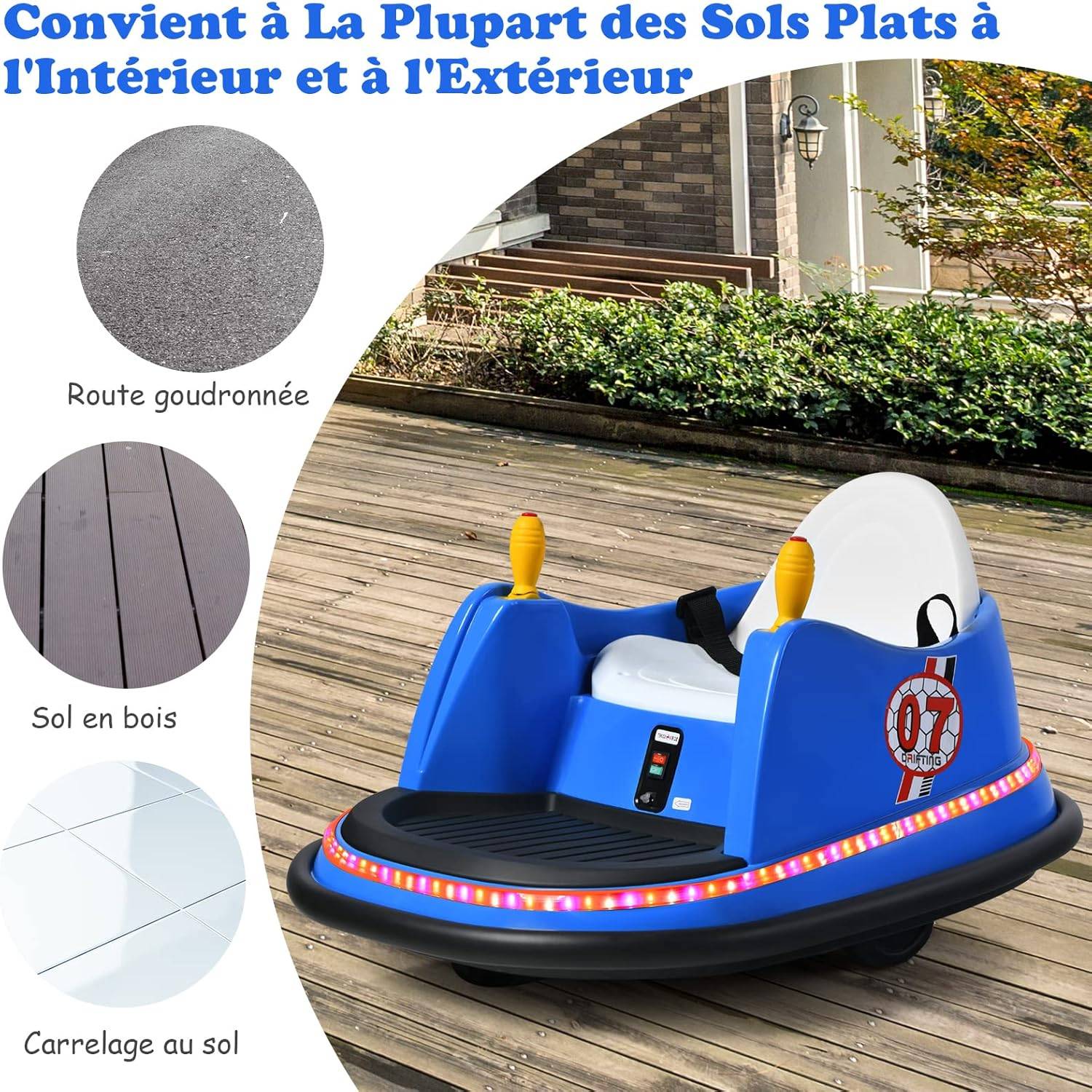 Voiture Auto Tamponneuse Électrique 6V pour Enfants 2-5 Ans, avec Télécommande,57x75x42cm Bleu - Image 7