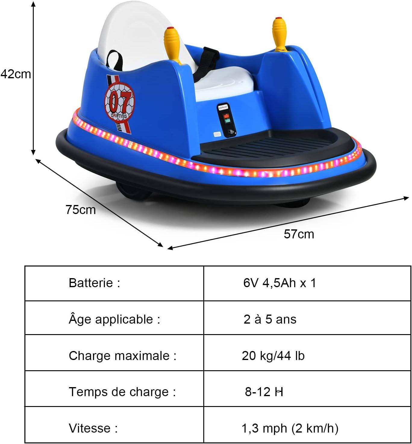 Voiture Auto Tamponneuse Électrique 6V pour Enfants 2-5 Ans, avec Télécommande,57x75x42cm Bleu - Image 5