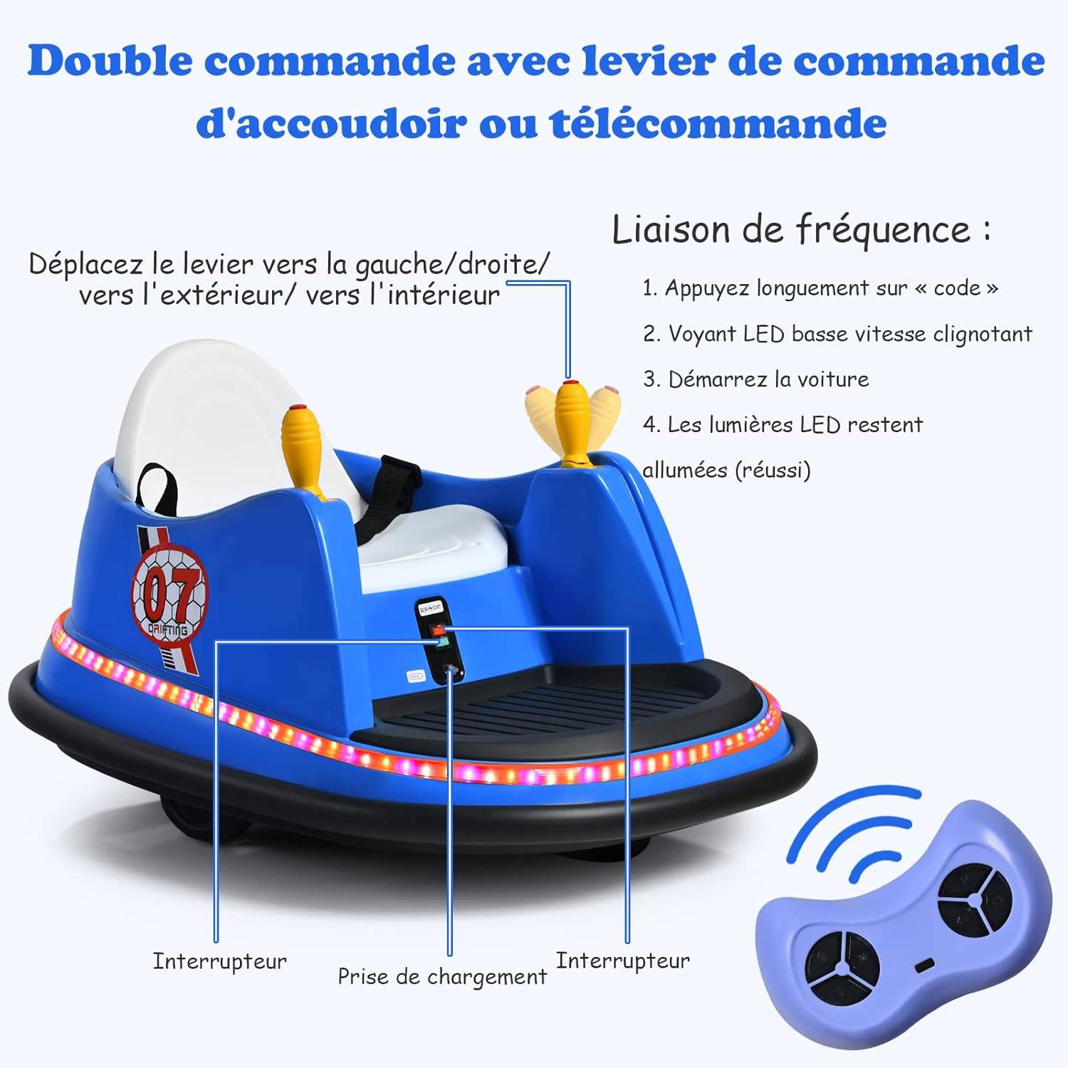 Voiture Auto Tamponneuse Électrique 6V pour Enfants 2-5 Ans, avec Télécommande,57x75x42cm Bleu - Image 2