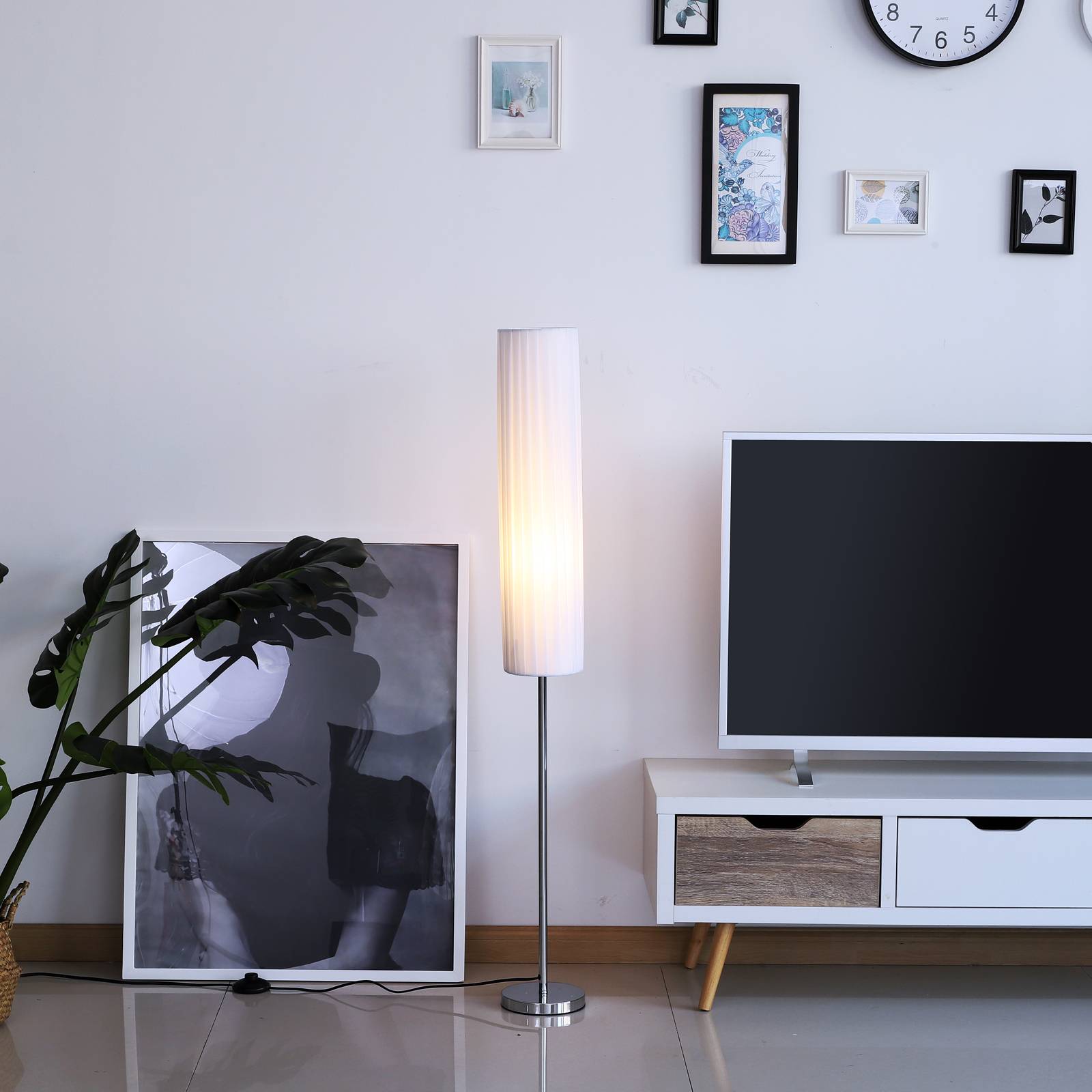 Lampadaire blanc 120 cm base acier inoxydable 2 douilles E27 interrupteur faible consommation salon bureau - Image 3