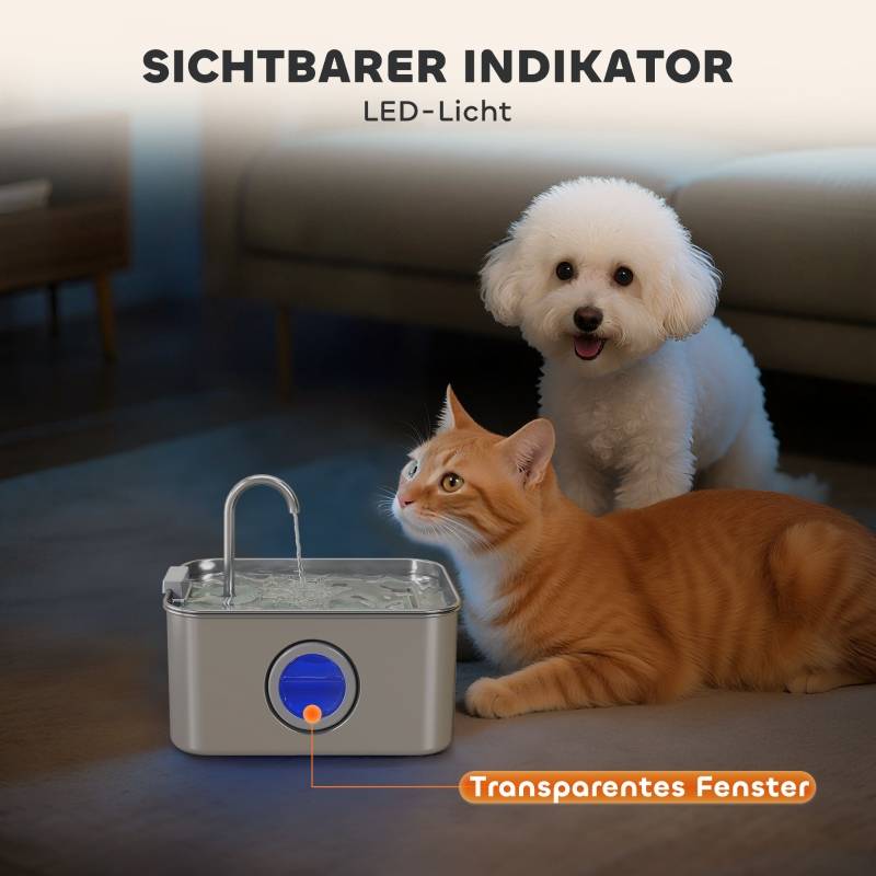 ComfortXL - Fontaine à Eau Chat Inox 3,2L Distributeur Silencieux Filtre Charbon LED - ComfortXL Pet Living - Image 8